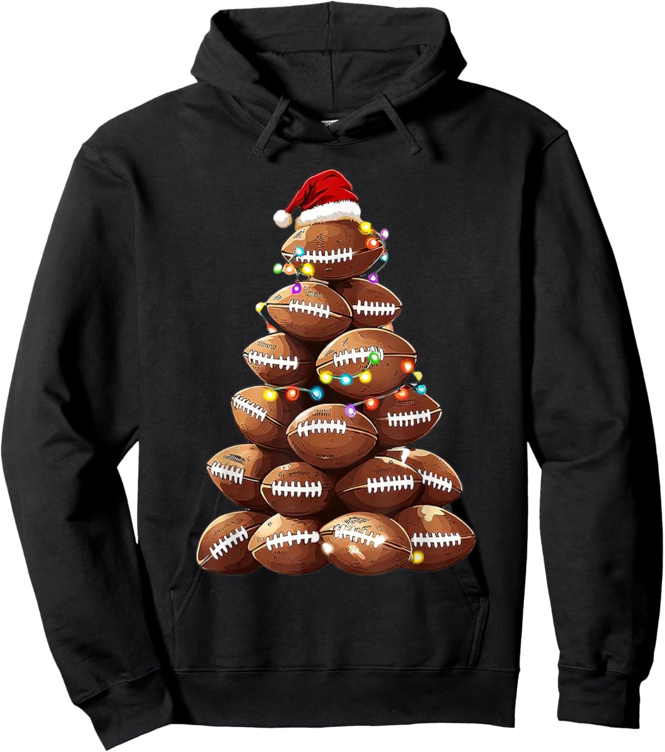 American Football Christmas Tree Xmas Pajamas Player Hoodie - Hoodie | Black