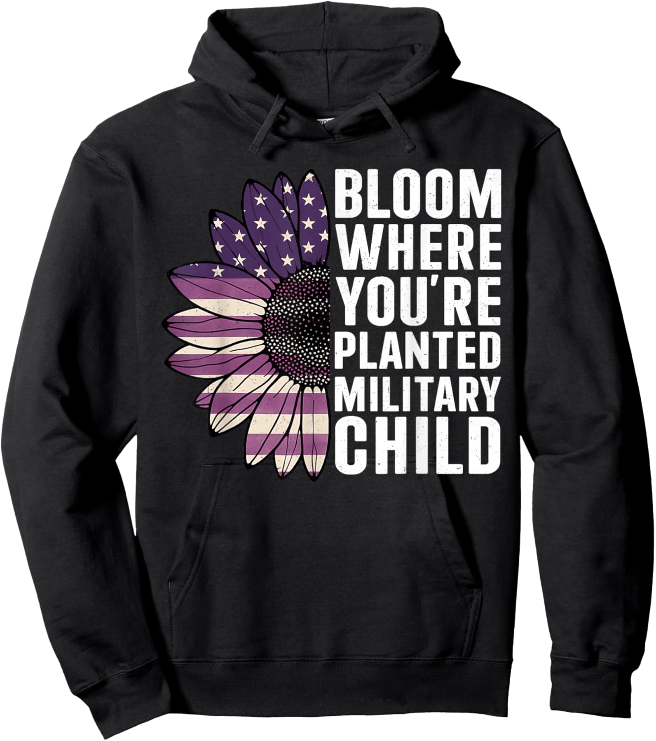Purple Up For Military Kids Flag USA Military Child Month Hoodie - Hoodie | Black