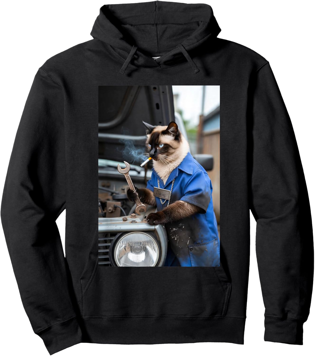 Funny cat with Cigarette Turning Wrench Hoodie - Hoodie | Black