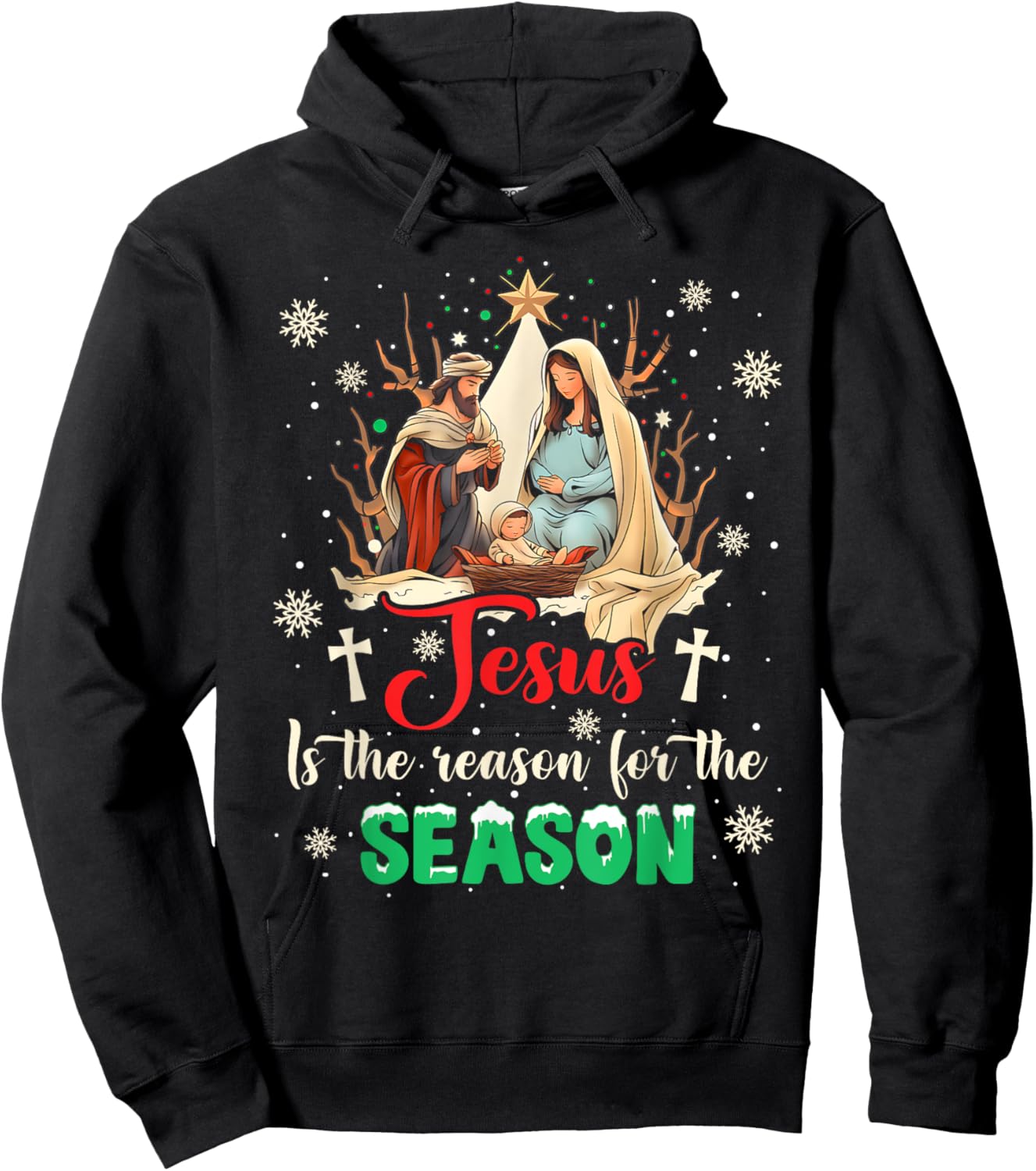 Christmas Nativity Jesus Is The Reason For The Season Manger Hoodie - Hoodie | Black