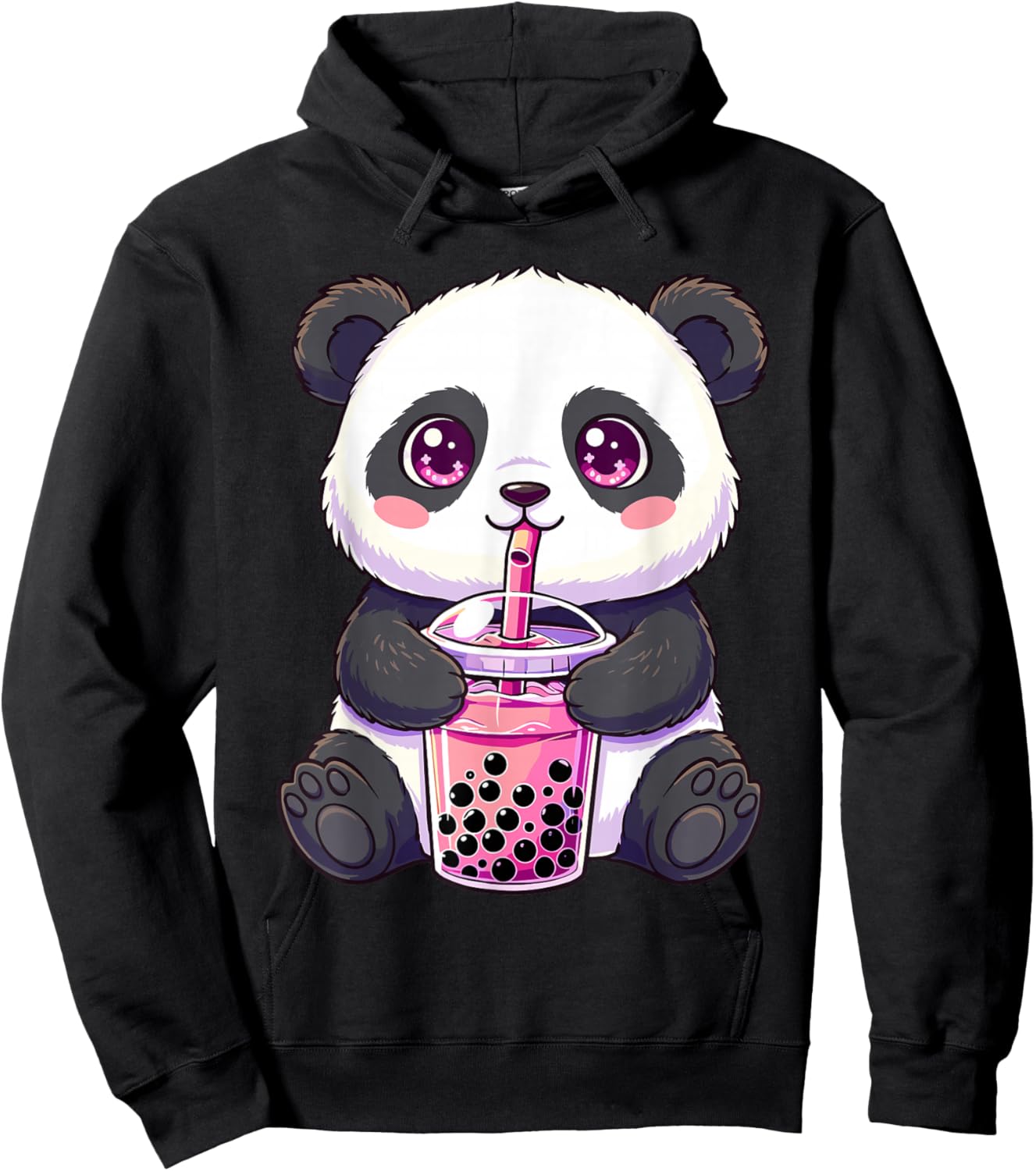 Panda with Boba Bubble Tea Cute Kawaii Hoodie - Hoodie | Black