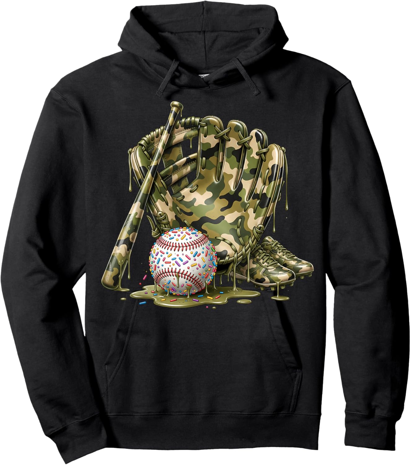 Camo Baseball Drip Ice Cream Baseball Funny Boys Men Hoodie - Hoodie | Black