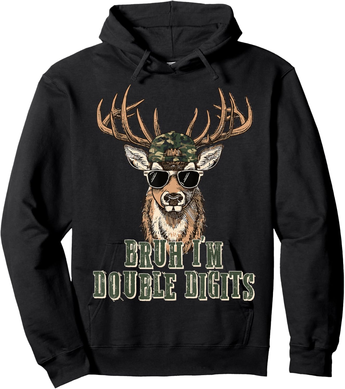 Bruh I'm Double Digits Deer Hunting Hunter 10th Birthday Boy Hoodie - Hoodie | Black