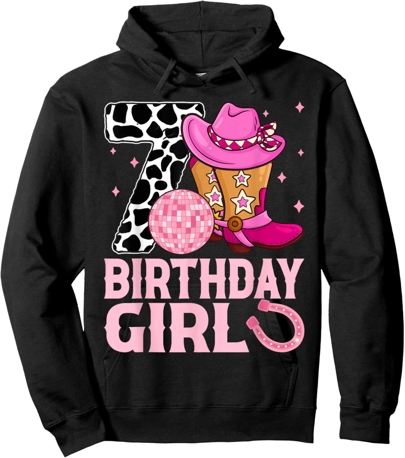 Happy 7th Birthday Girl Outfit Rodeo Western Cowgirl Cowboy Hoodie - Hoodie | Black