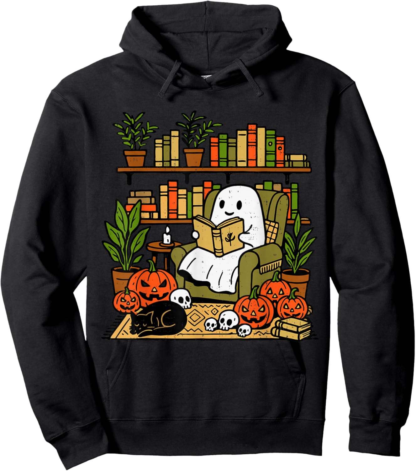 Ghost Library Reading Books Halloween Librarian Teacher Hoodie - Hoodie | Black