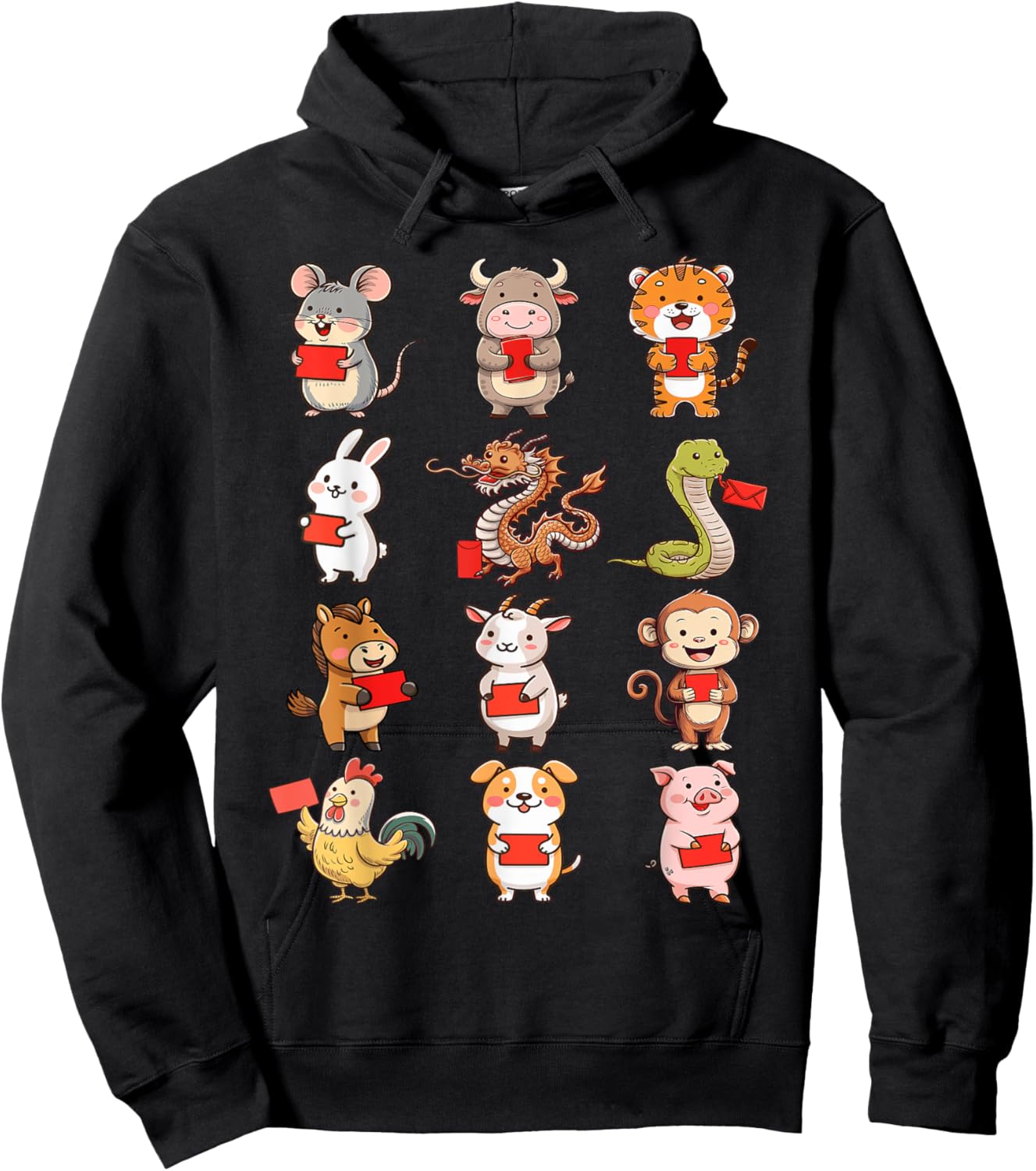 Chinese Zodiac Animals Rabbit Snake Horse Chinese New Year Hoodie - Hoodie | Black