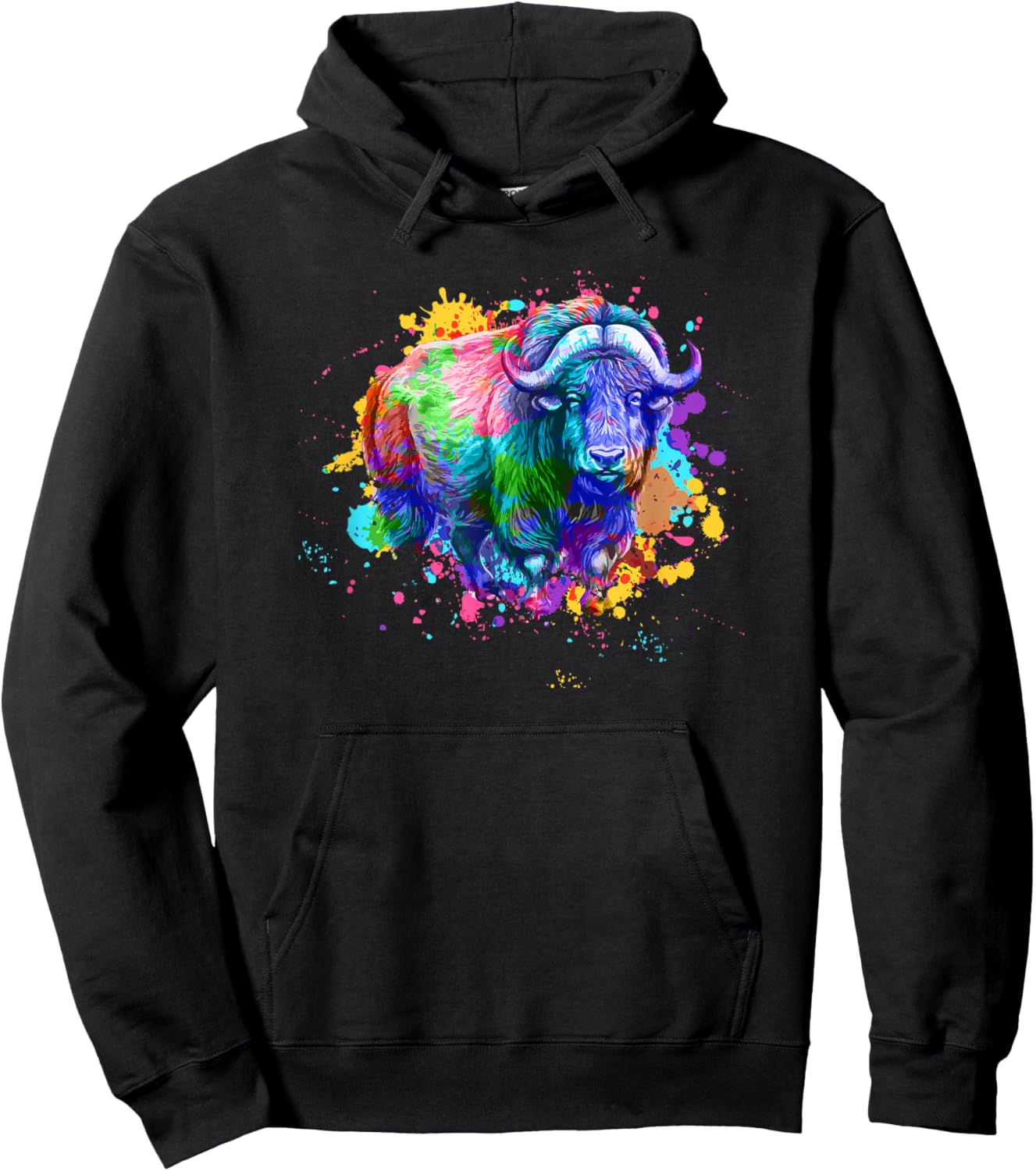 Musk Ox With Watercolors - Musk Ox Muskox Hoodie - Hoodie | Black