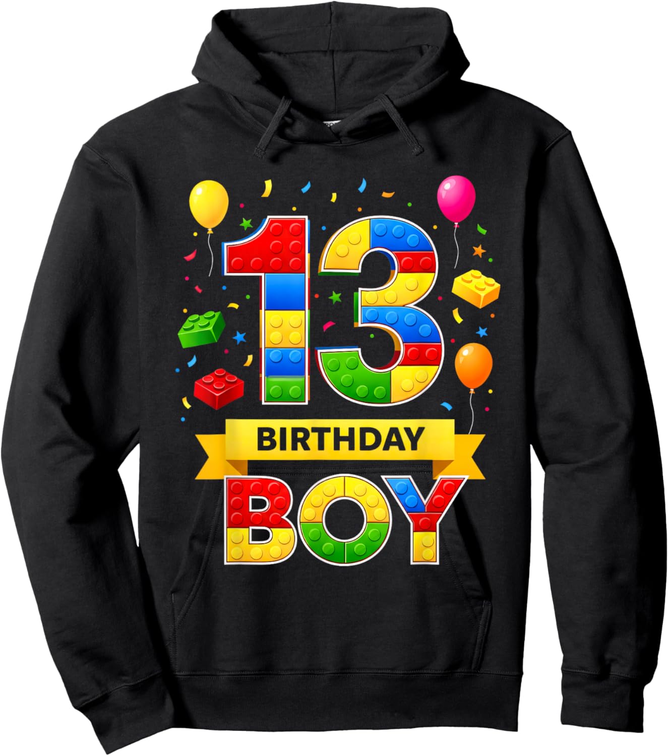 13Year Old Building Blocks Kids It's My 13th Birthday Boy Hoodie - Hoodie | Black