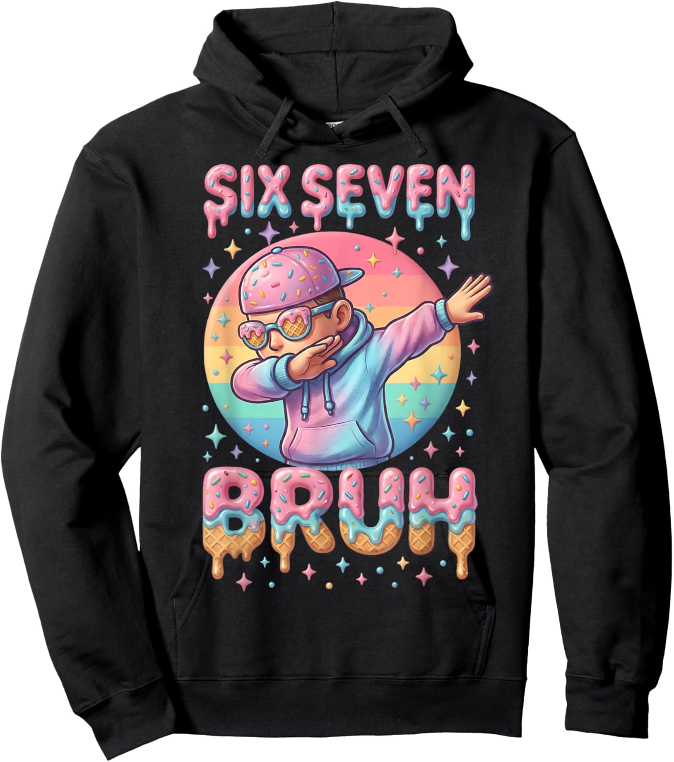 67 Bruh Ice Cream Drip 6 7 Numbers Meme Retro Dabbing Boy Hoodie - Hoodie | Black