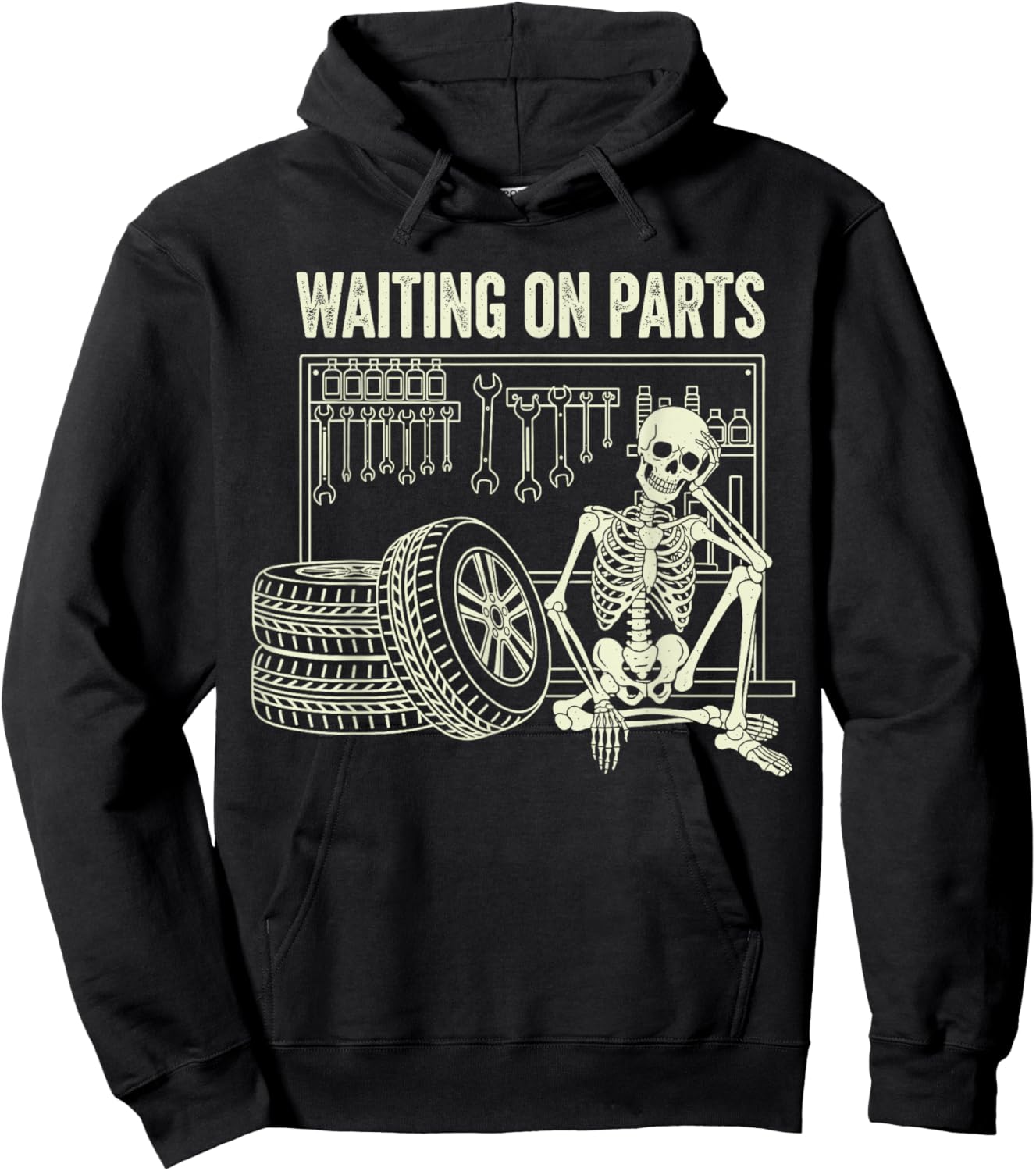 Waiting on Parts Skeleton Car Repair Mechanic Technician Hoodie - Hoodie | Black