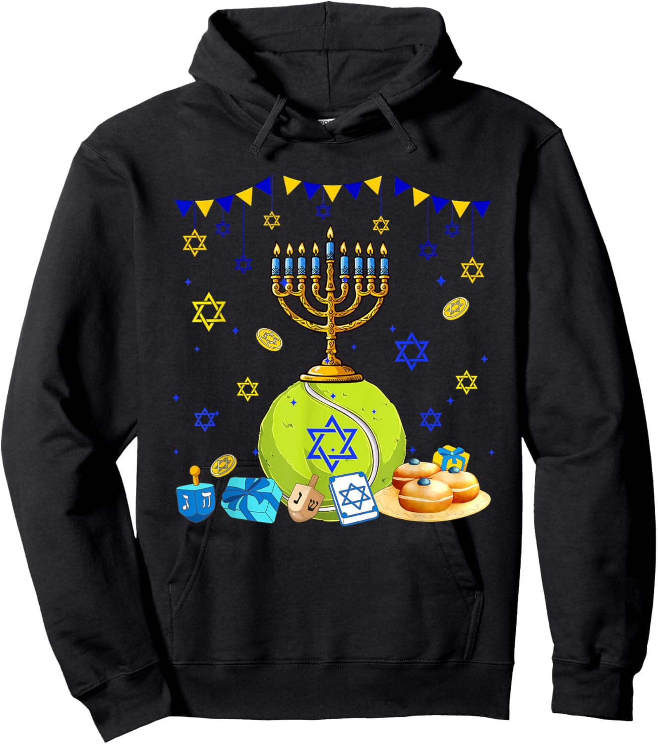 Tennis Equipment Player LoverHanukkah Jewish Menorah Hoodie - Hoodie | Black