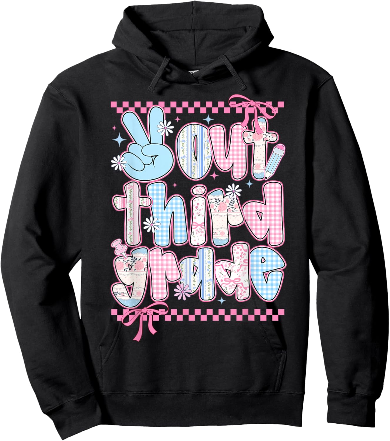 Peace Out Third Grade Happy Last Day of School Coquette Bow Hoodie - Hoodie | Black