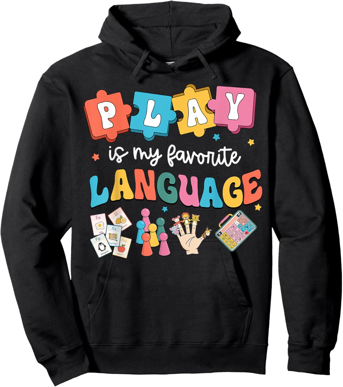Retro Play Is My Favorite Language SLP Speech Therapy SLPA Hoodie - Hoodie | Black