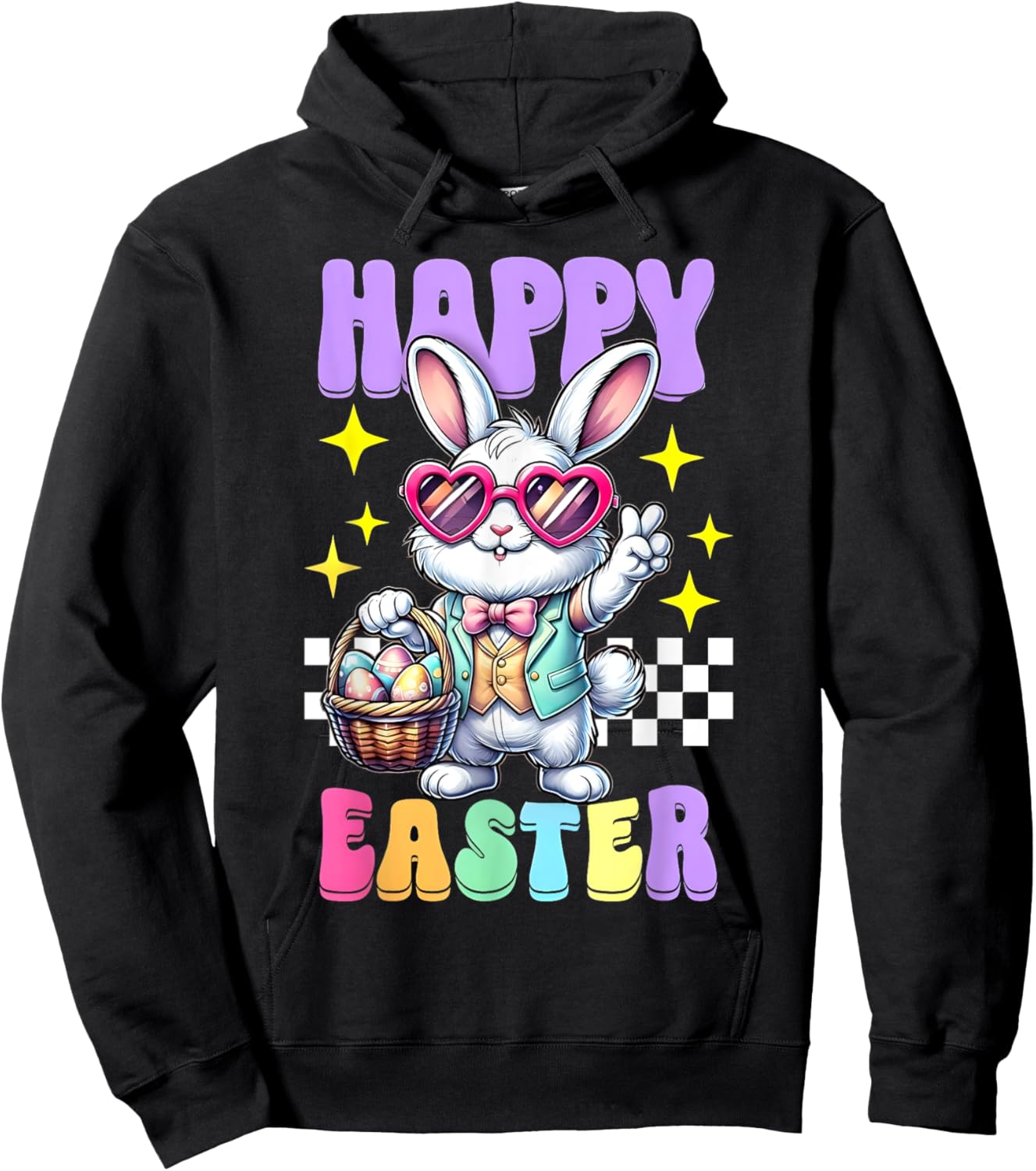 Happy Easter Bunny Rabbit Easter Day 2025 Women Boys Girls Hoodie - Hoodie | Black