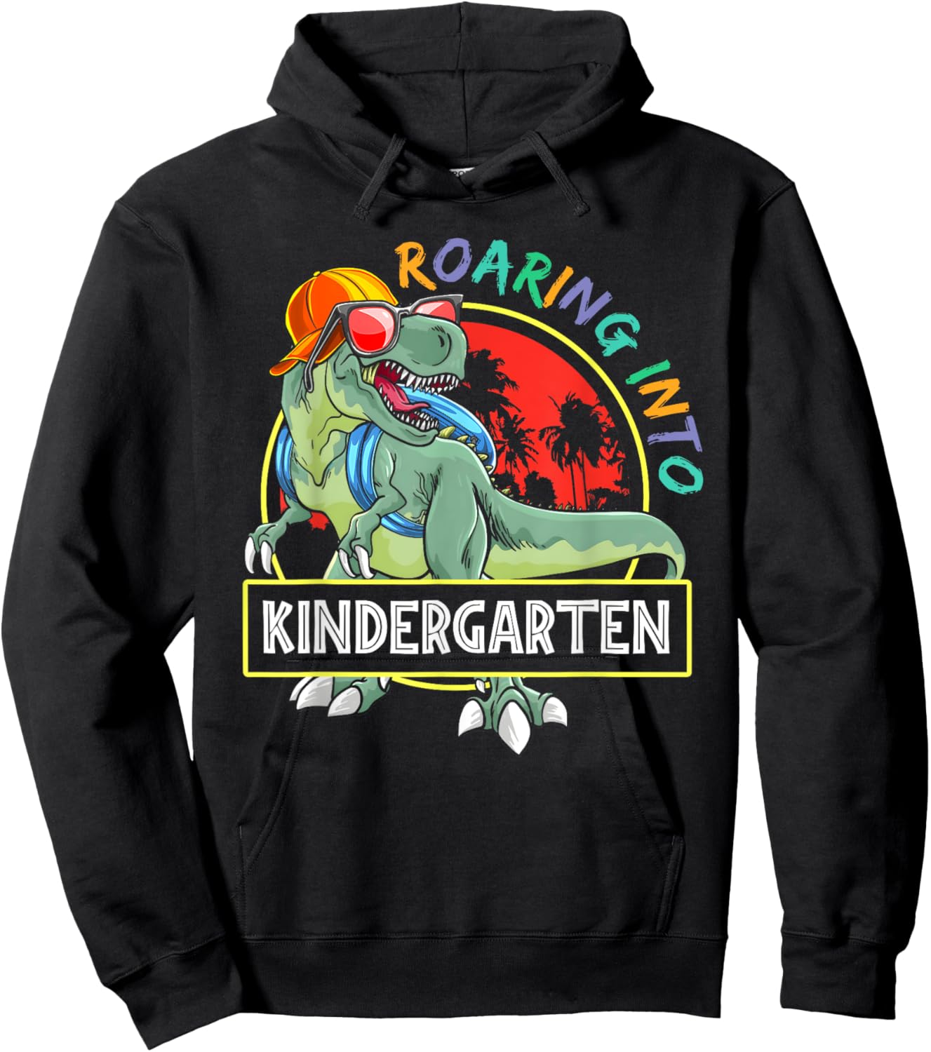 Roaring Into Kindergarten Dinosaur TRex Back To School Kids Hoodie - Hoodie | Black