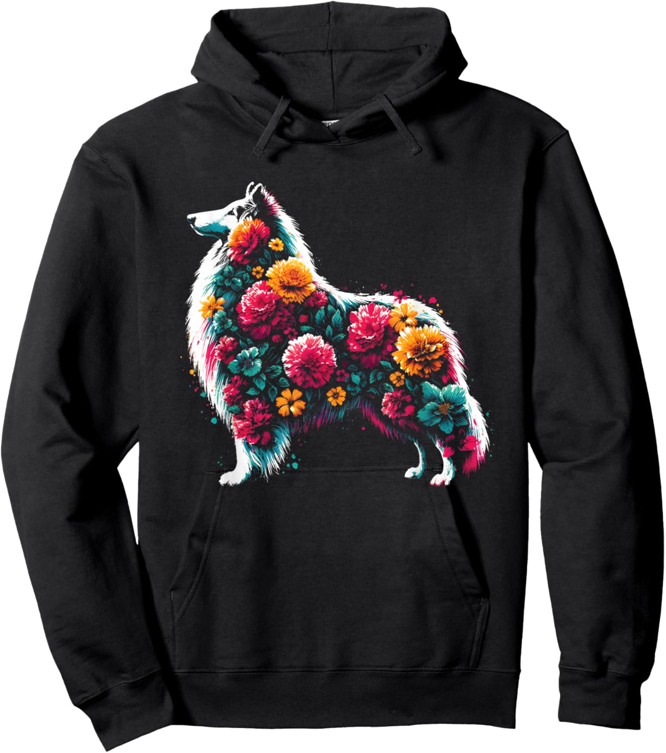 Floral Rough Collie - Vintage Flowers Collie Dog Lover Hoodie - Hoodie | Black