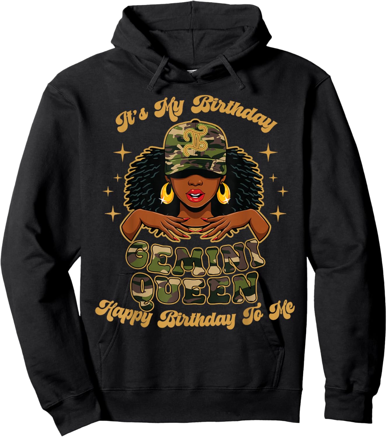 Birthday Gemini Queen Camo Black Woman African Zodiac Afro Hoodie - Hoodie | Black