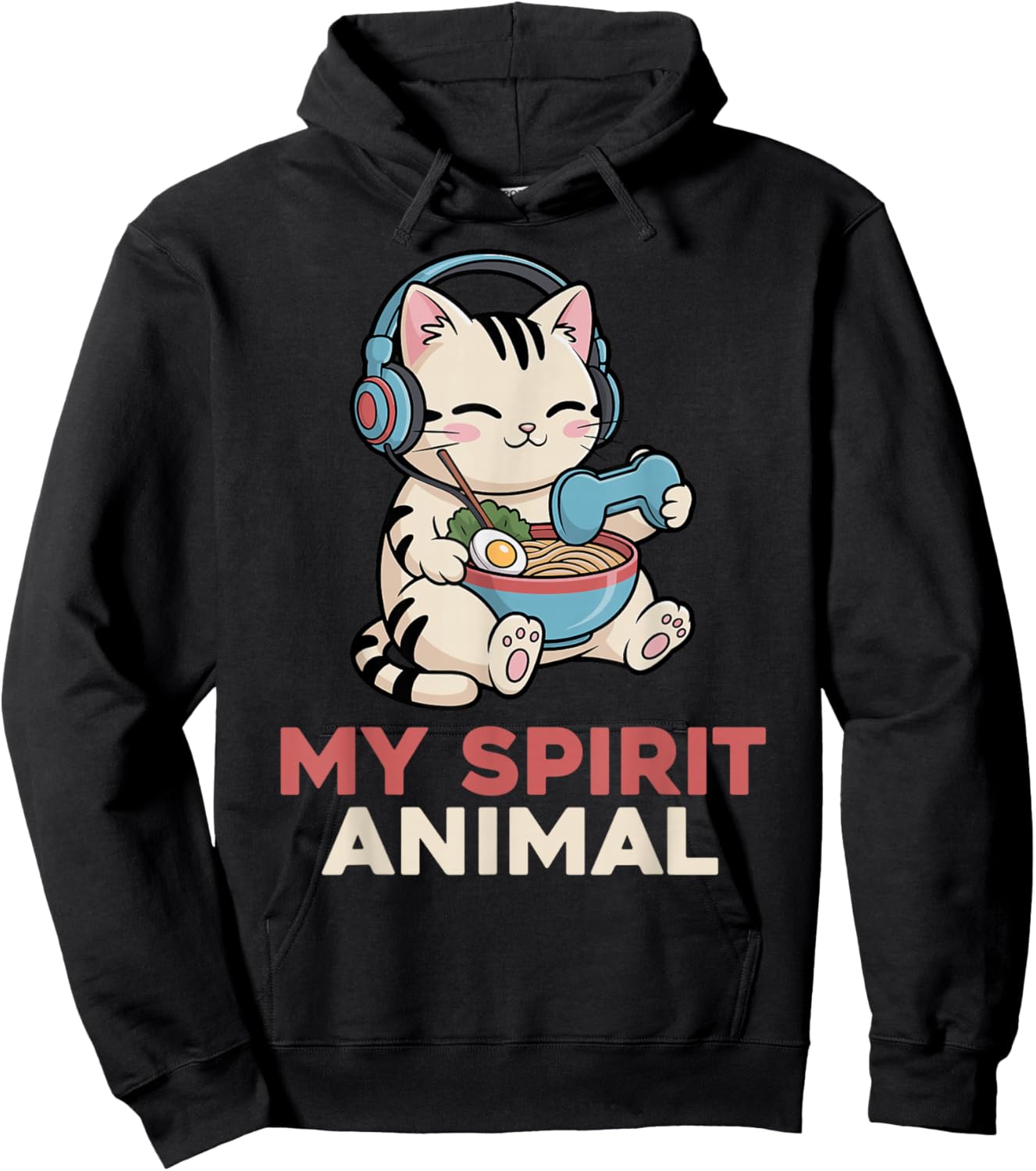 Gaming My Spirit Animal Kawaii Cat Ramen Funny Gamer Cat Hoodie - Hoodie | Black