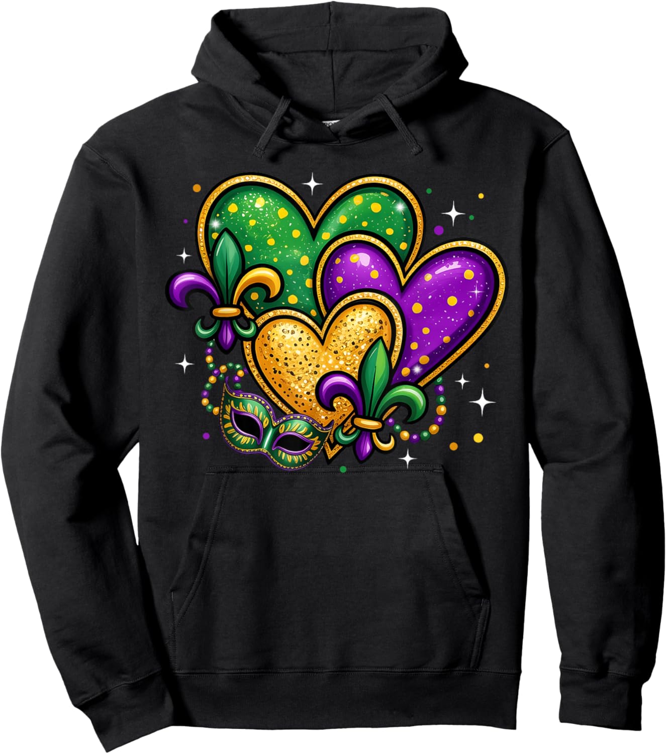Mardi Gras Cute Hearts Fleur De Lis Girls Women Kids Hoodie - Hoodie | Black