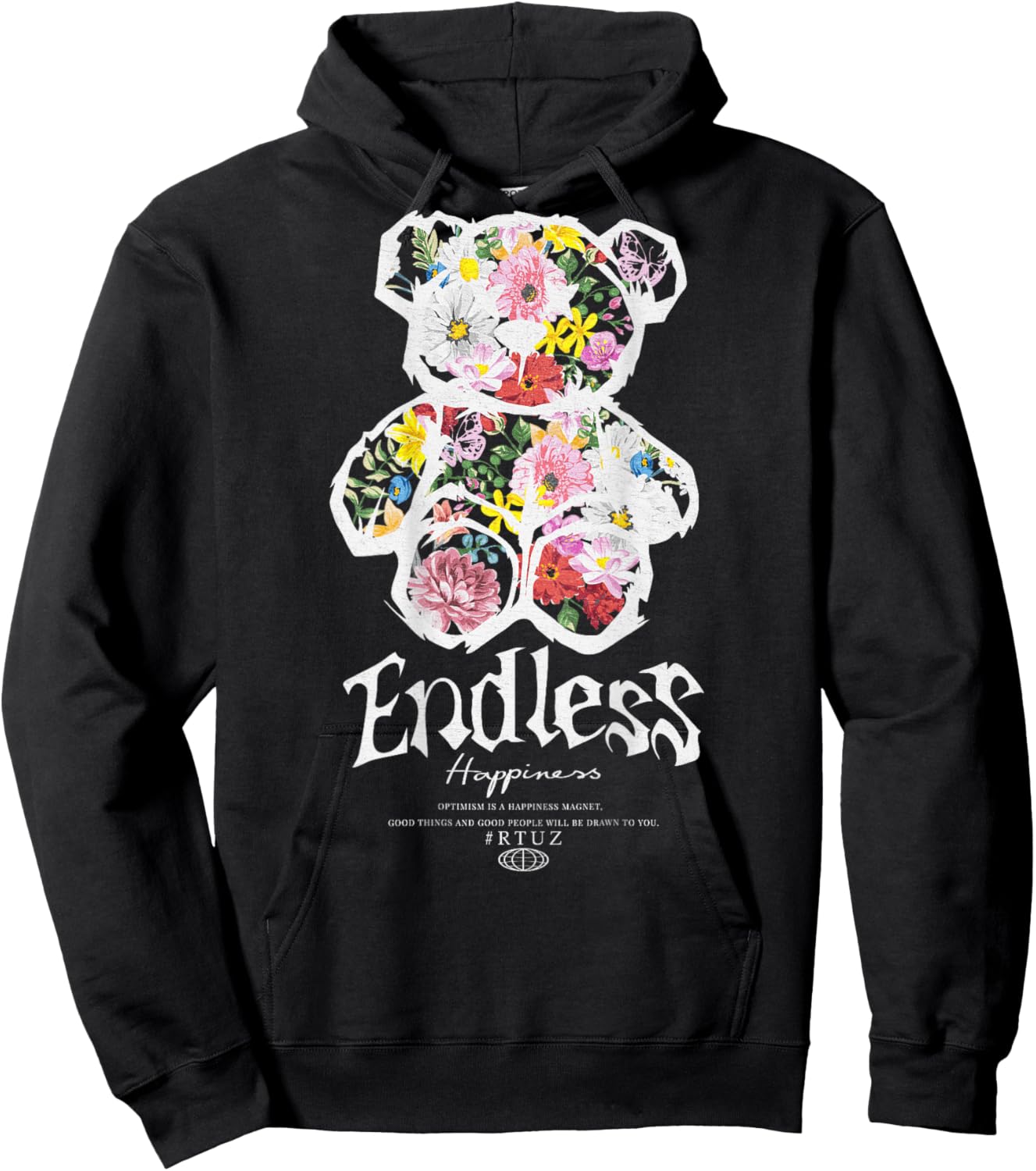 Hip Hop Vintage Edgy Urban Y2K Back Print Streetwear Teddy Hoodie - Hoodie | Black