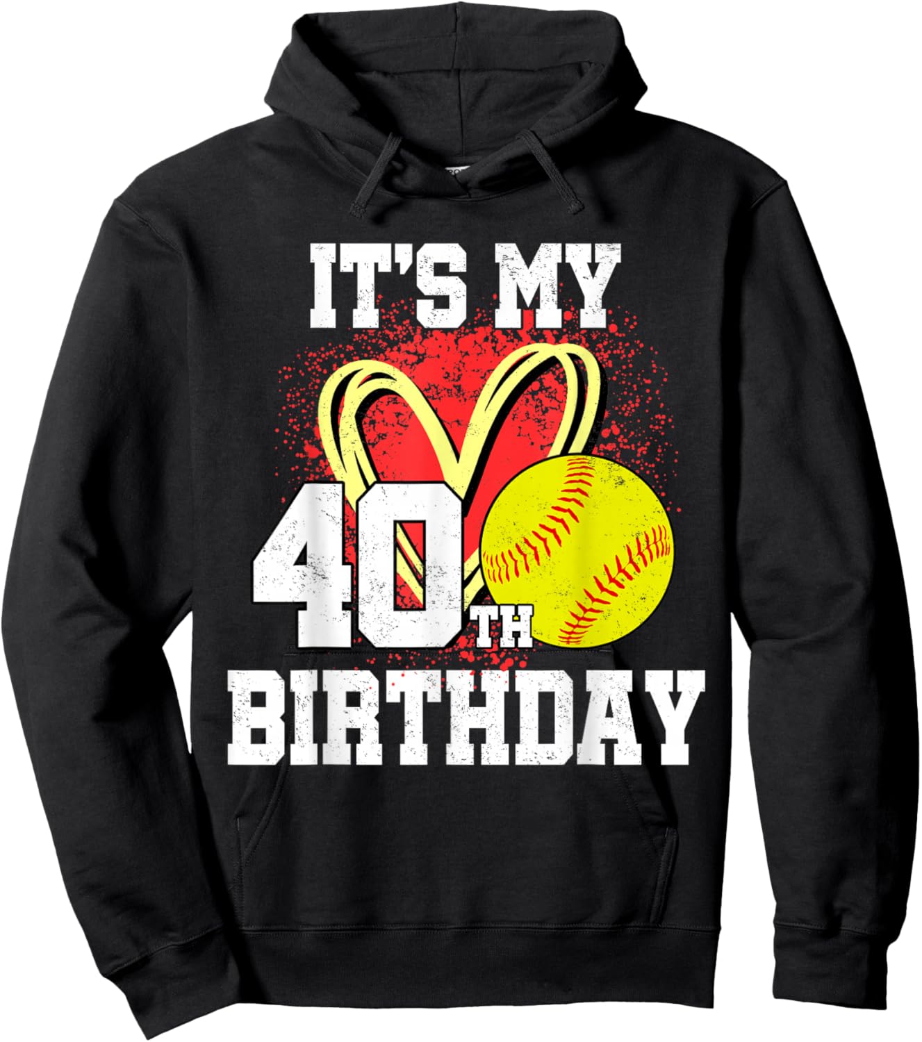 It's My 40th Birthday Softball 40 Year Old Heart Love Hoodie - Hoodie | Black