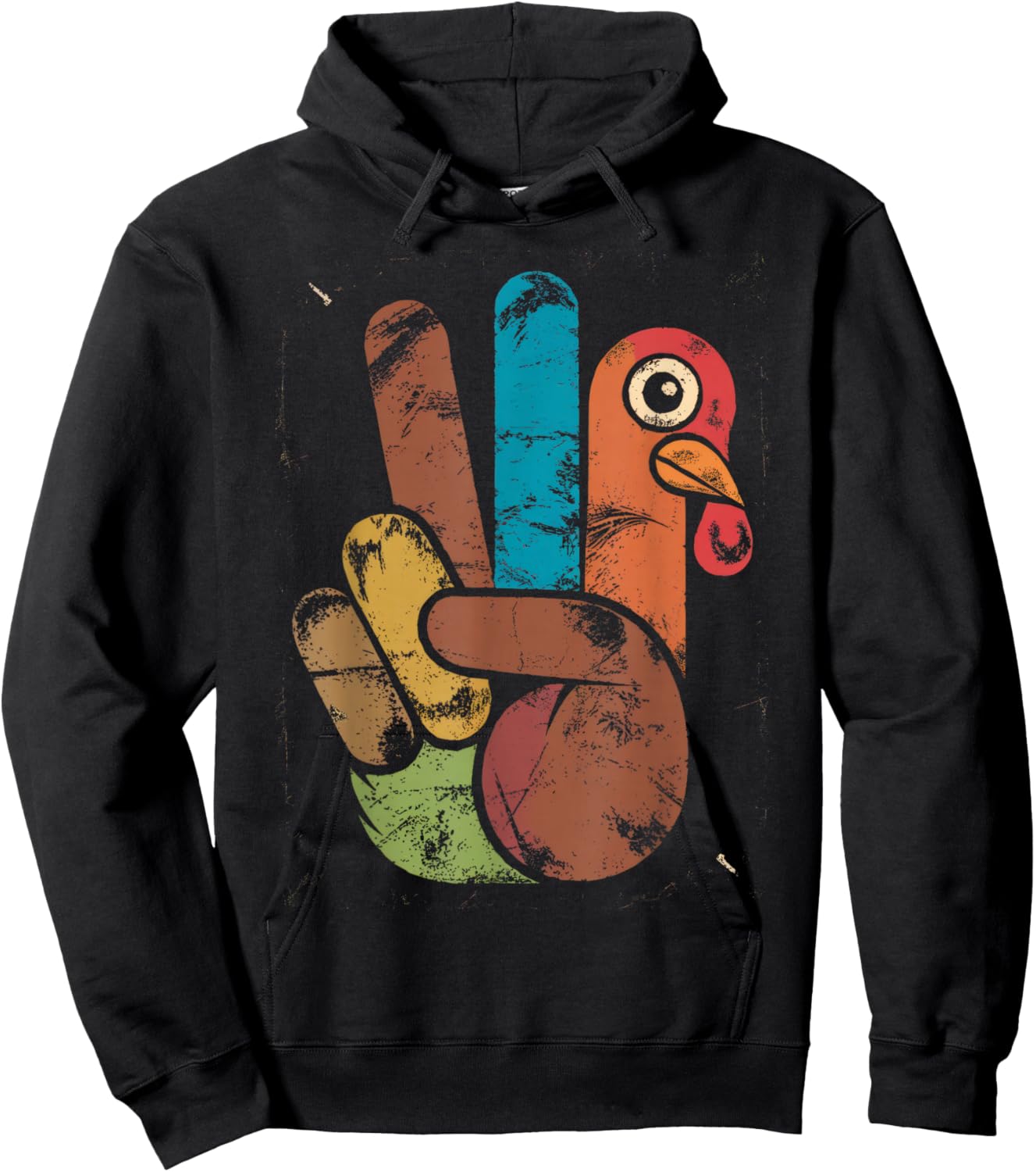Thanksgiving Peace Sign Turkey Hand Funny Hippie Hoodie - Hoodie | Black