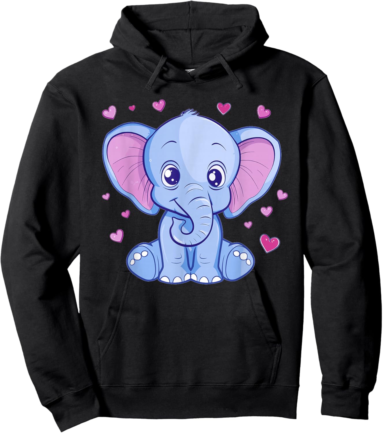 Cute Elephant With Hearts I Kids Elephant Hoodie - Hoodie | Black
