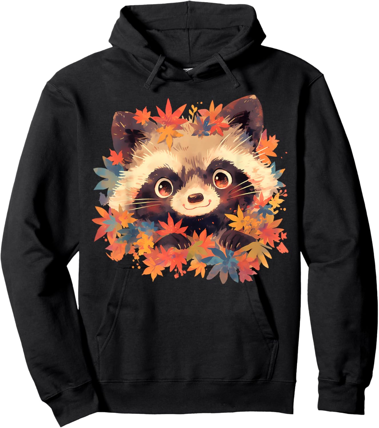 Tanuki & Japanese Maple - Cute Wildlife & Zoo Animals Hoodie - Hoodie | Black