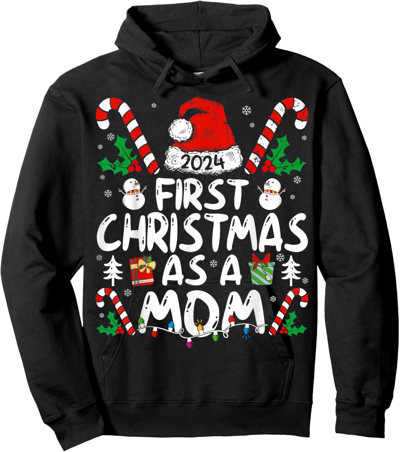 First Christmas As A Mom 2024 Family Matching 1st New Mom Hoodie - Hoodie | Black