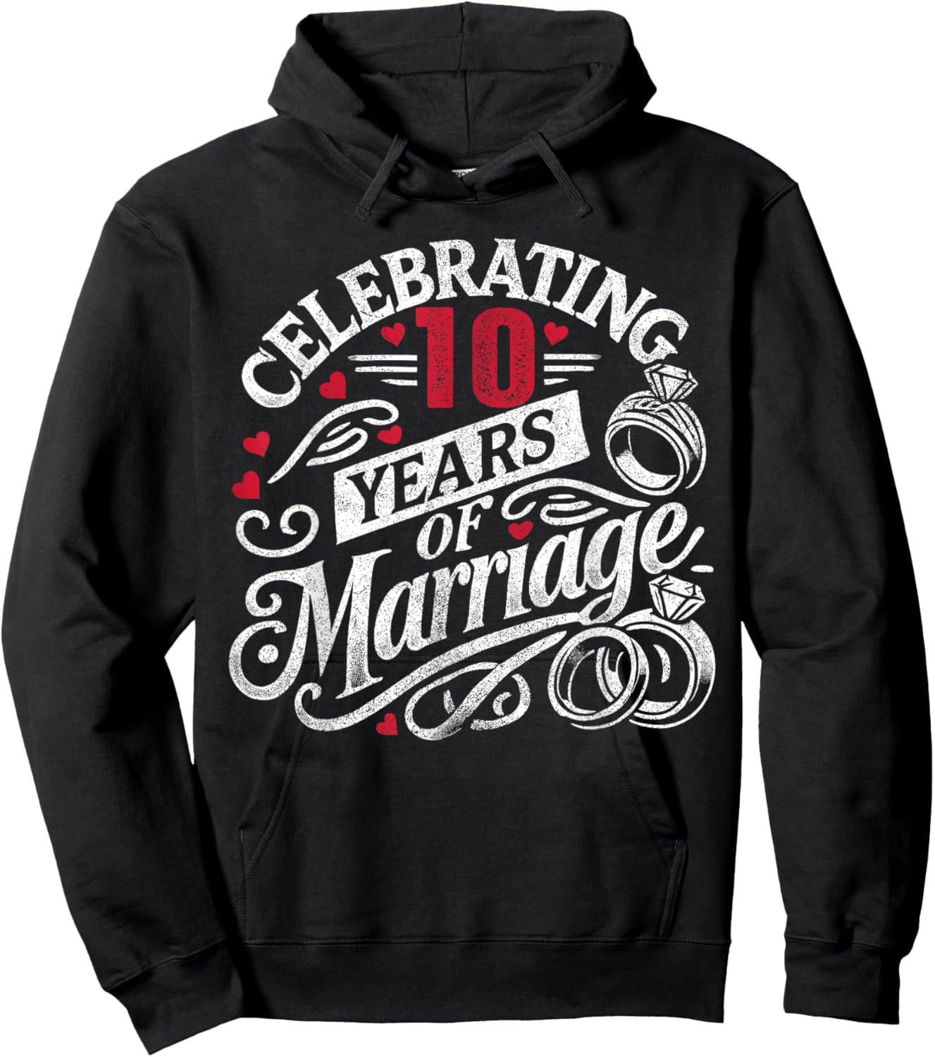 Celebrating 10 Years Of Marriage 10th Wedding Anniversary Hoodie - Hoodie | Black