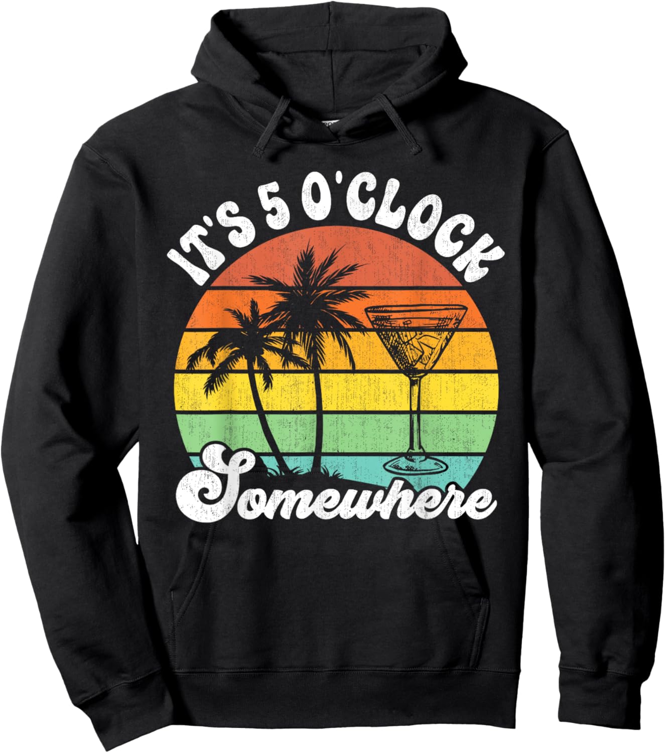 Vintage Coconut Tree Funny It's 5 O'clock Somewhere Hoodie - Hoodie | Black