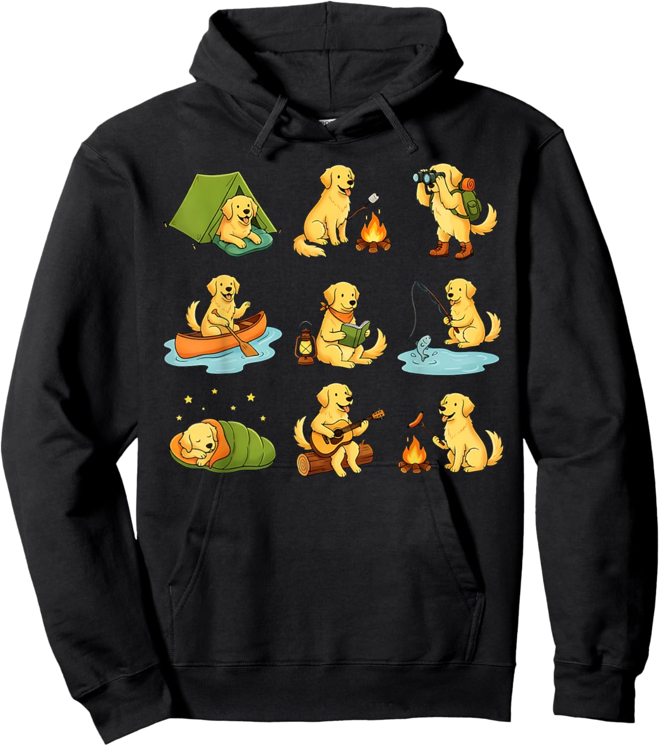 Golden Retriever Camping Cute Dog Hiking Camper Hoodie - Hoodie | Black