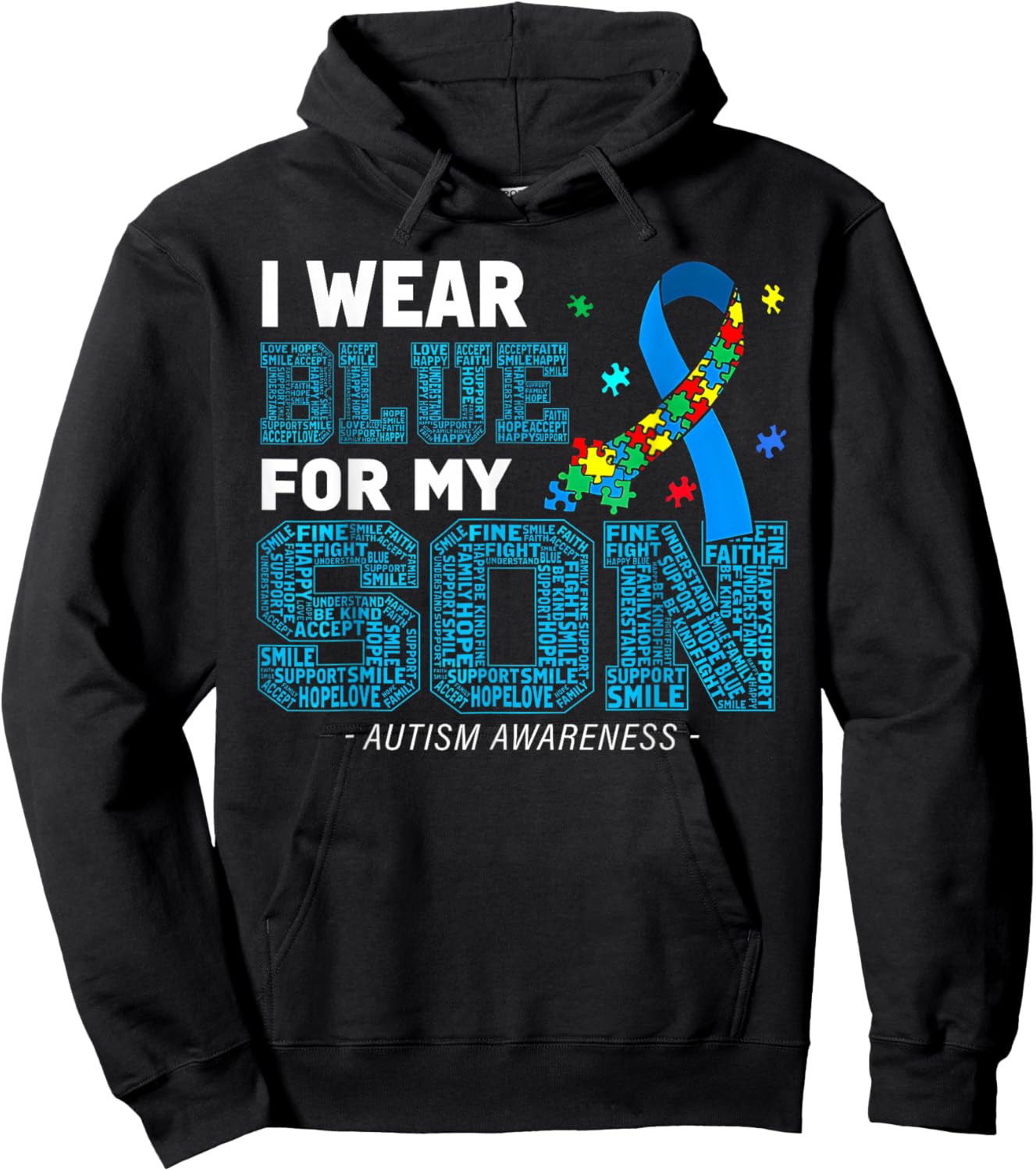I Wear Blue For My Son Autism Awareness Mom Dad Parents Hoodie - Hoodie | Black