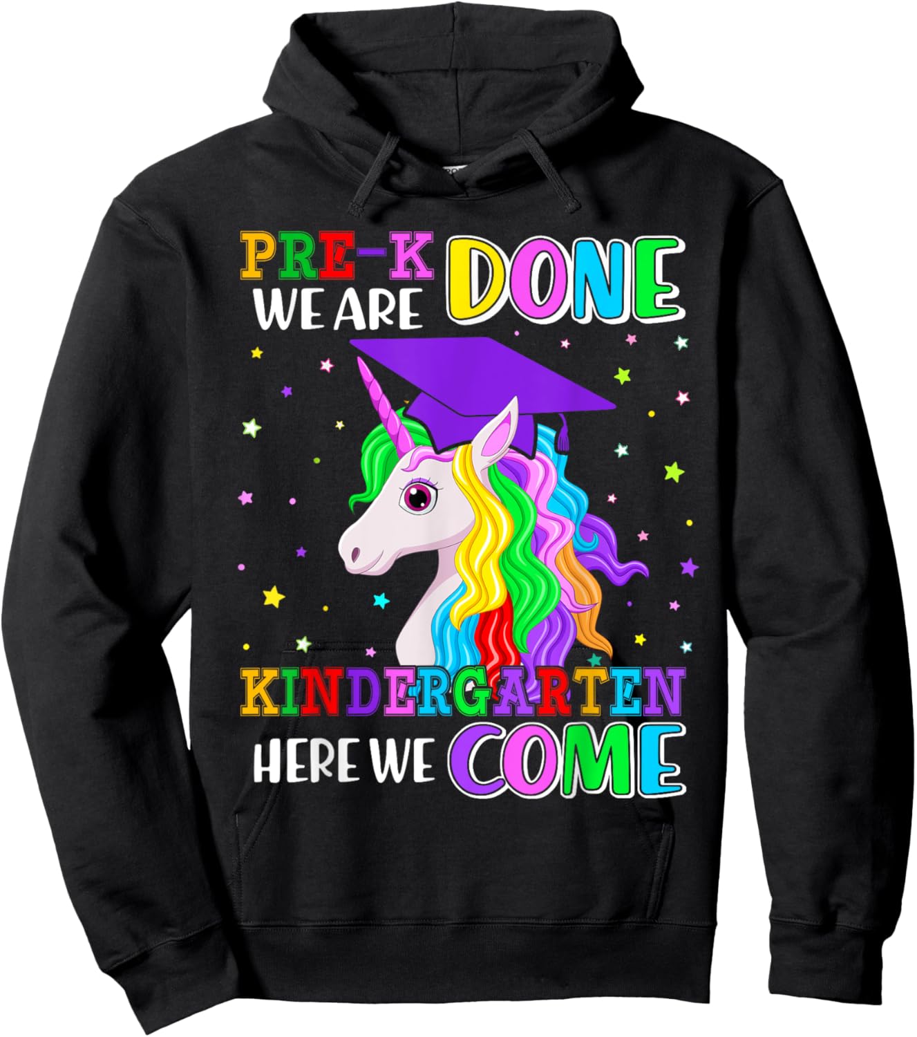 Pre-K Graduation 2025 Unicorn Girl Kindergarten Here We Come Hoodie - Hoodie | Black