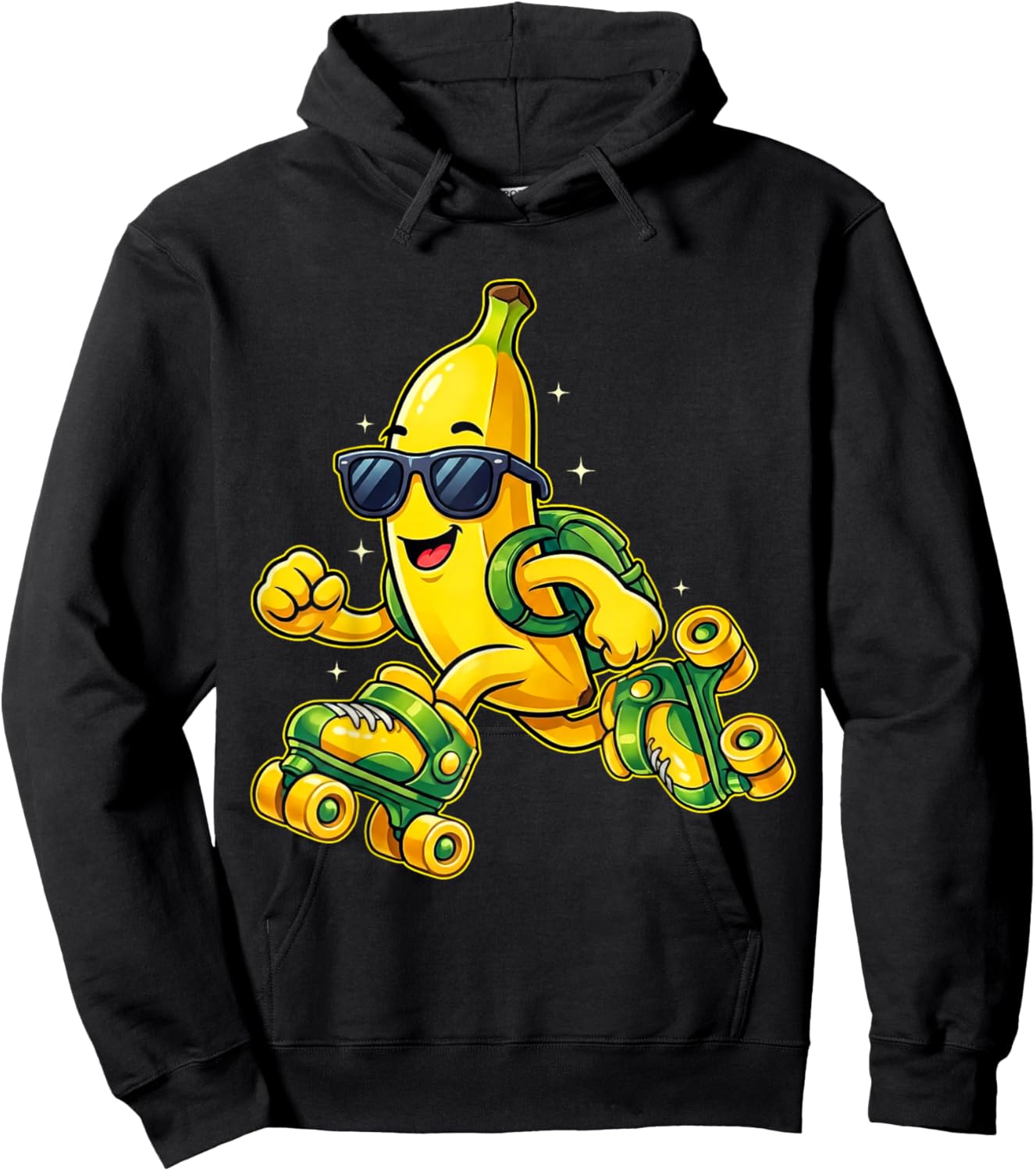 Funny Banana on Roller Skates Cute Skater Cartoon Design Hoodie - Hoodie | Black
