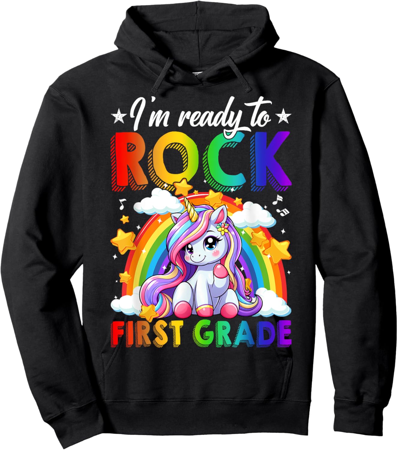 I'm Ready To Rock First Grade Unicorn Back To School Girls Hoodie - Hoodie | Black
