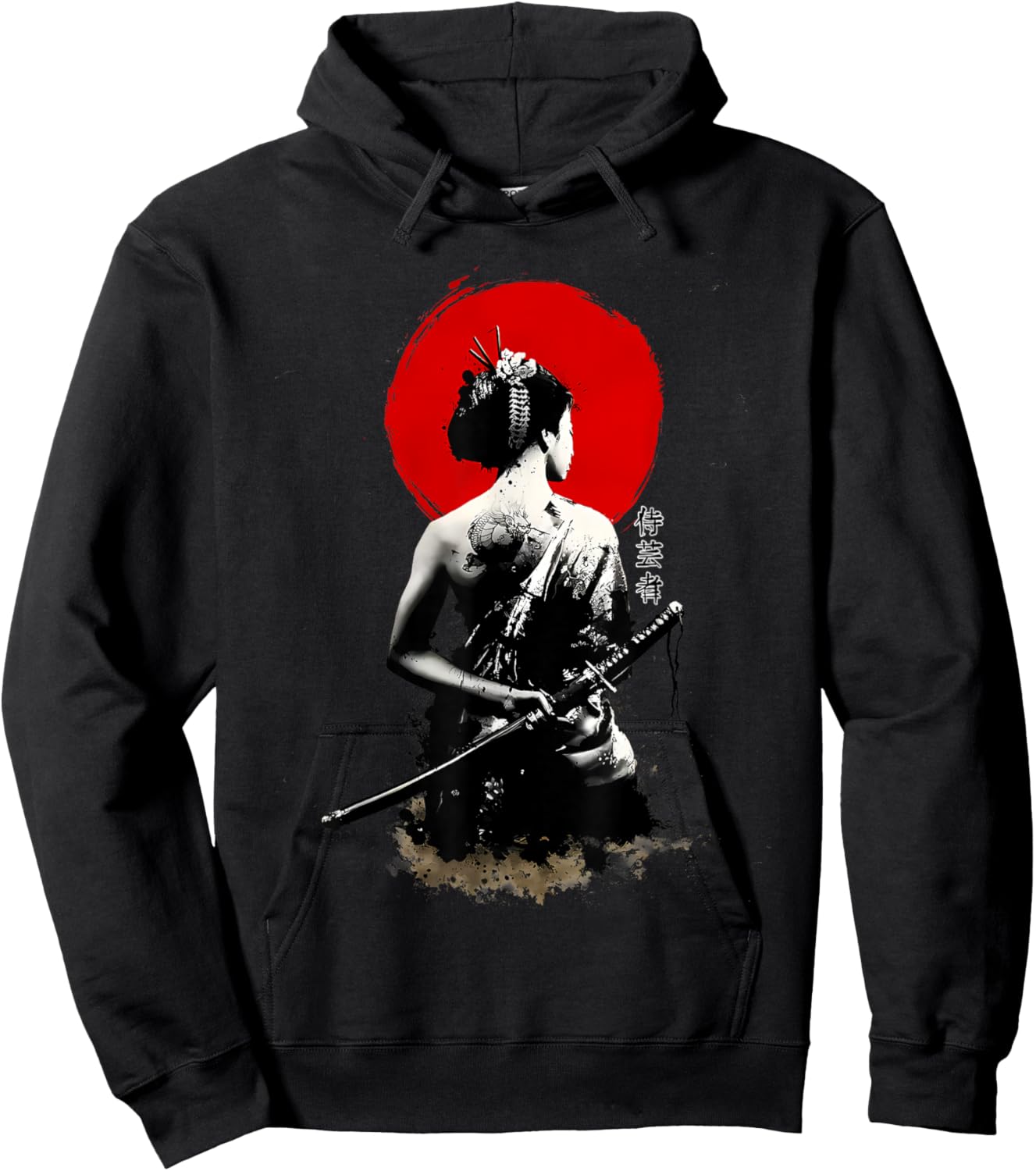 Japanese Geisha Samurai Art Print Hoodie - Hoodie | Black