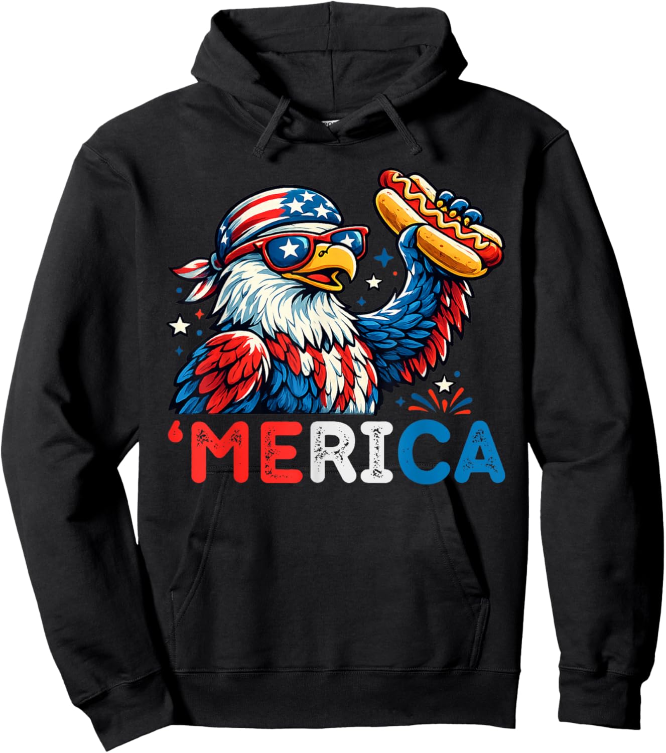 Funny Merica Bald Eagle Hotdog US Patriotic July 4th 2026 Hoodie - Hoodie | Black