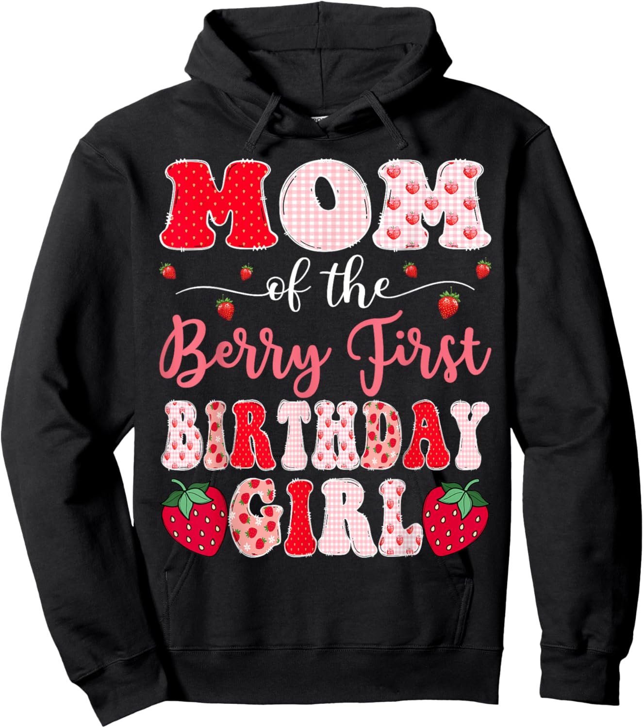 Mom Of The Berry First Birthday Girl Strawberry Groovy Hoodie - Hoodie | Black
