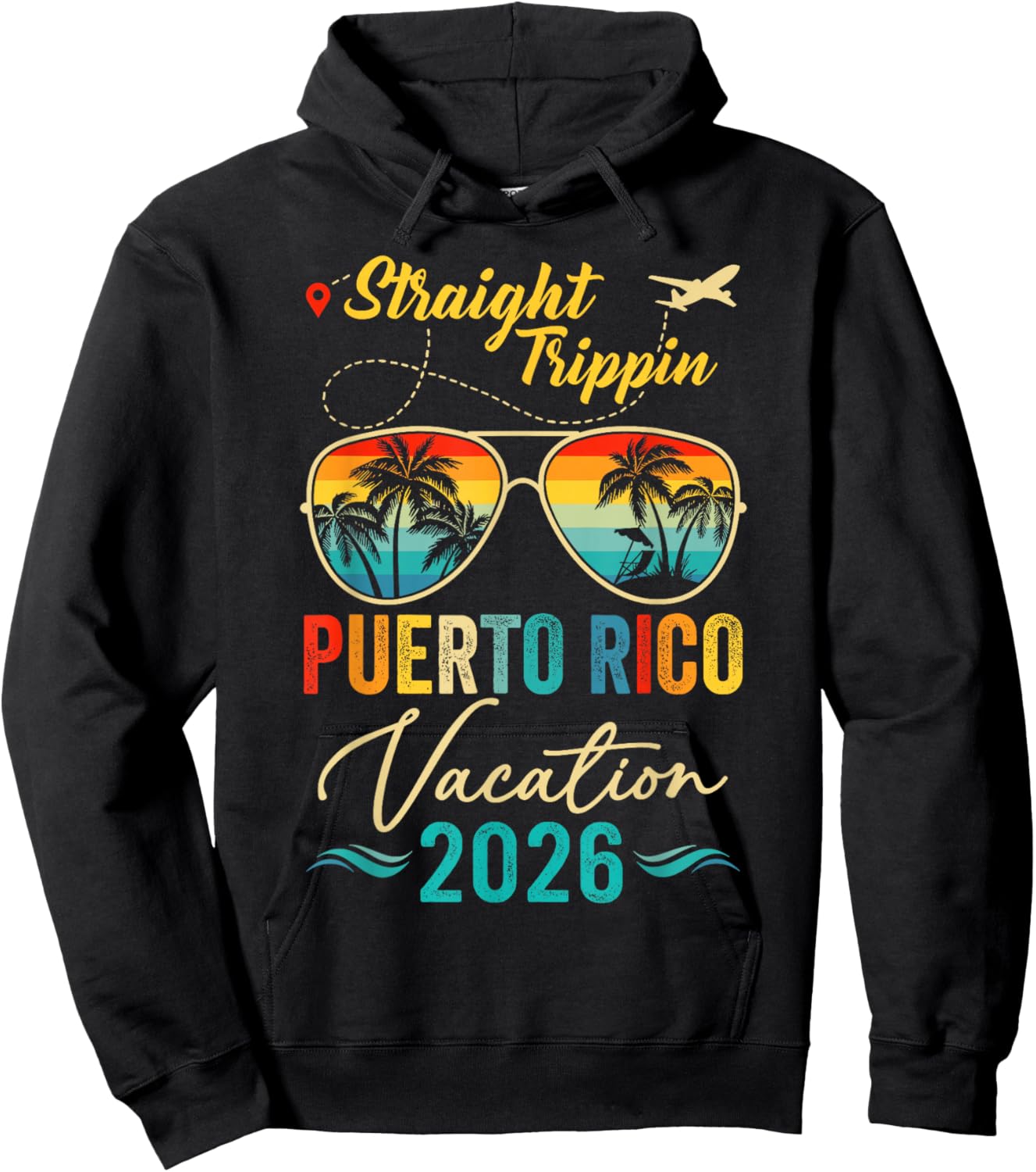 Straight 2026 Trippin Puerto-Rico Sunglasses Summer Vacation Hoodie - Hoodie | Black