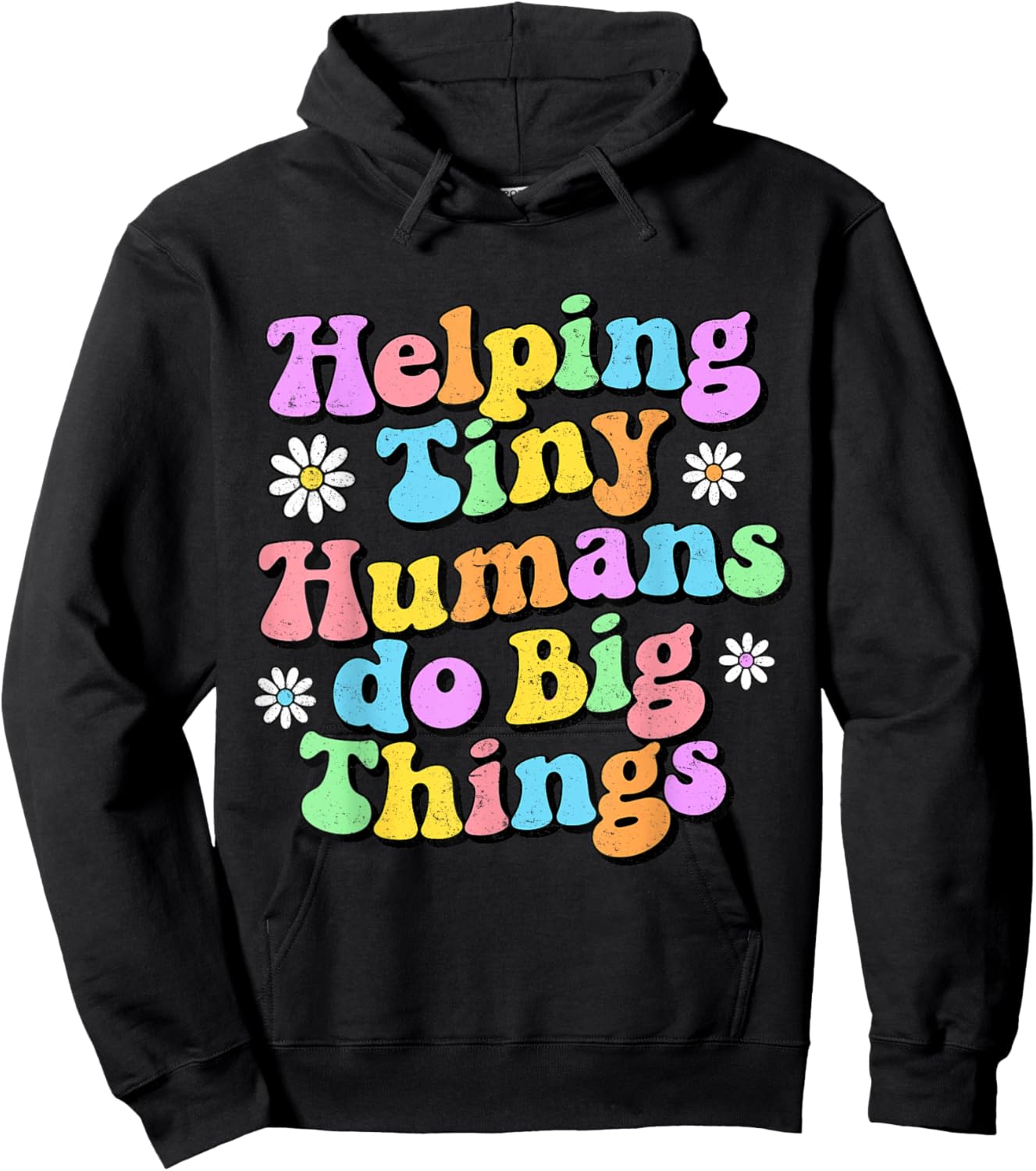 Funny Retro Helping Tiny Humans Do Big Things Teacher Hoodie - Hoodie | Black
