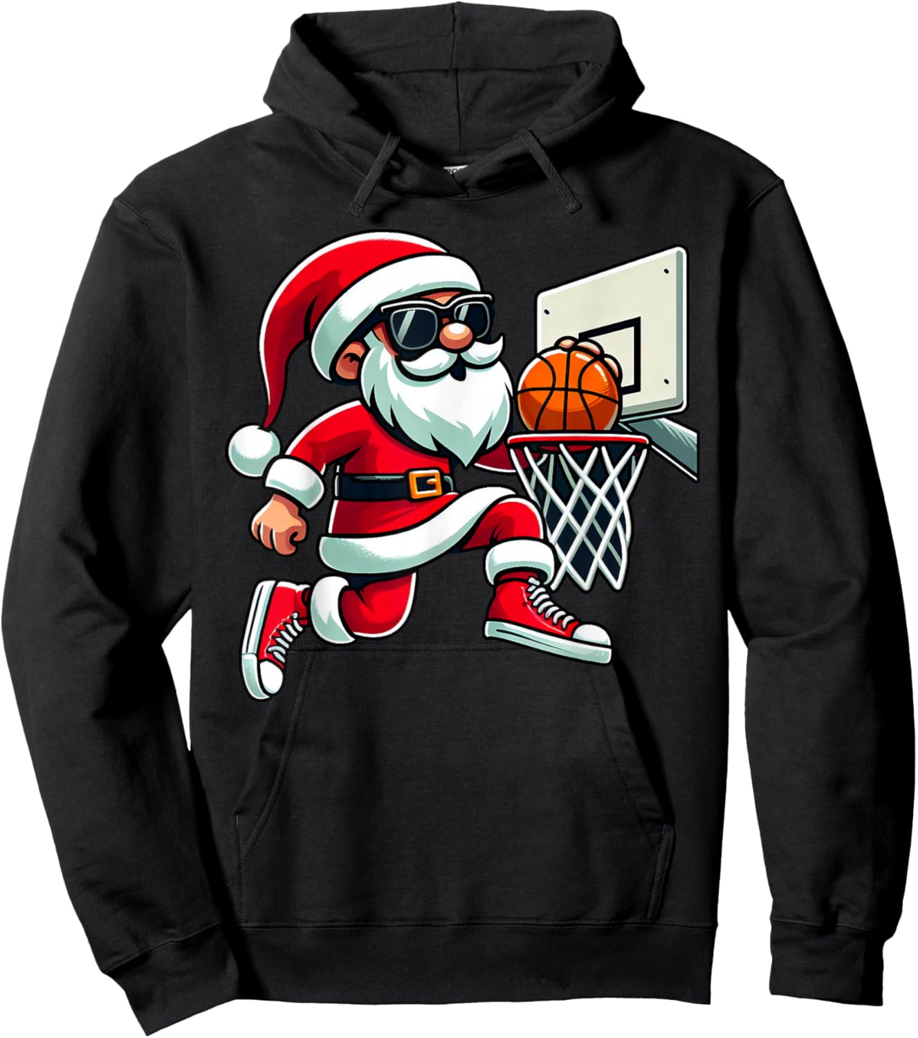 Christmas Santa Claus Dunking A Basketball Boys Kids Xmas Hoodie - Hoodie | Black