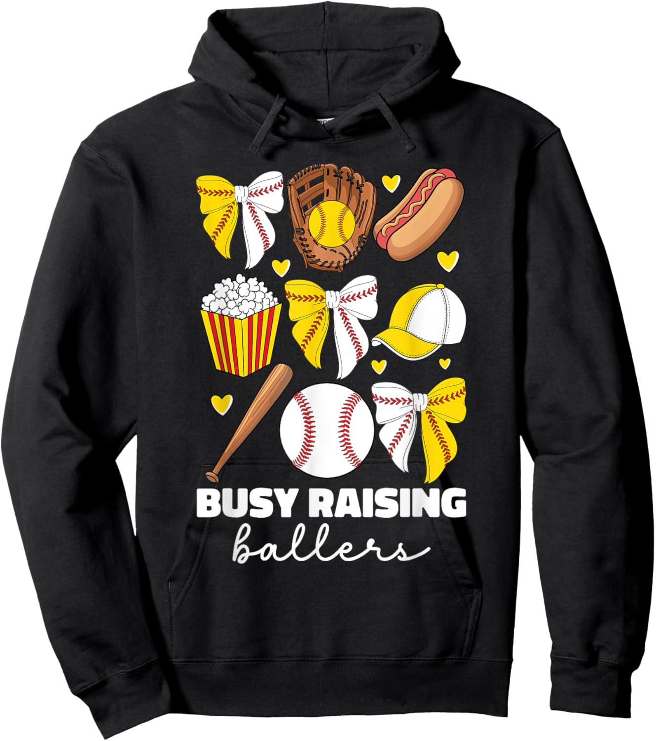 Busy Raising Ballers Baseball And Softball Mom Coquette Bow Hoodie - Hoodie | Black