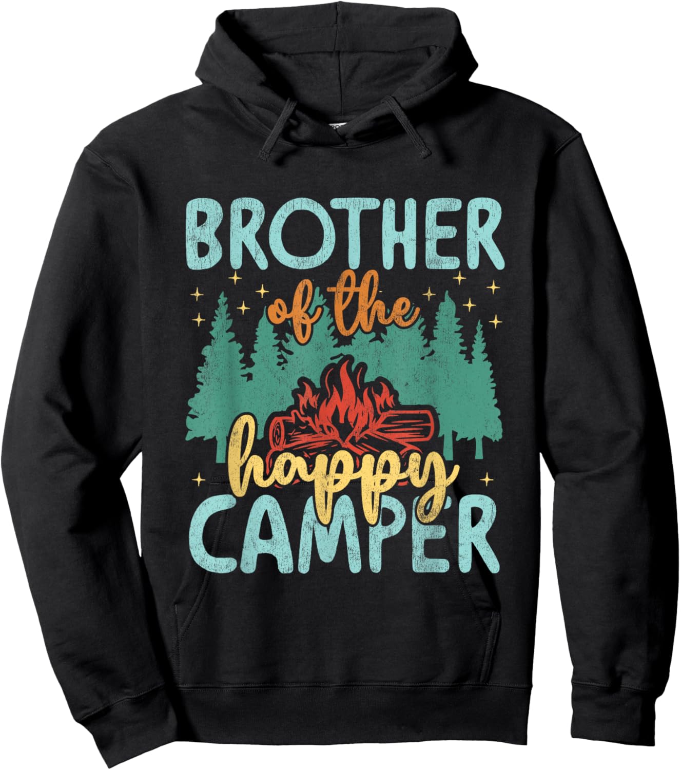 Brother of Happy Camper 1st Birthday Party Retro Brother Hoodie - Hoodie | Black