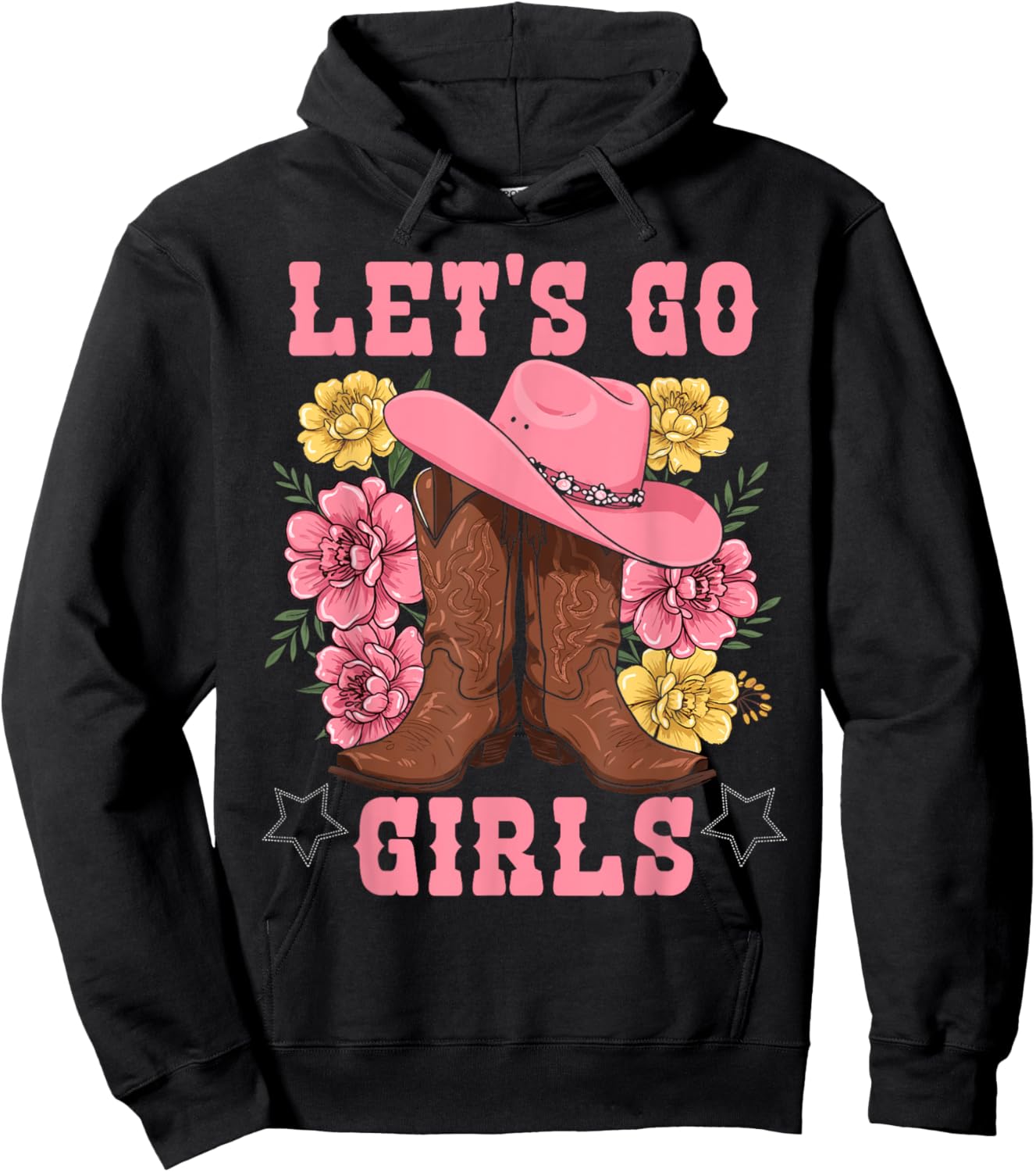 Let's Go Girls Retro Rodeo Western Love Country Cowgirl Hoodie - Hoodie | Black