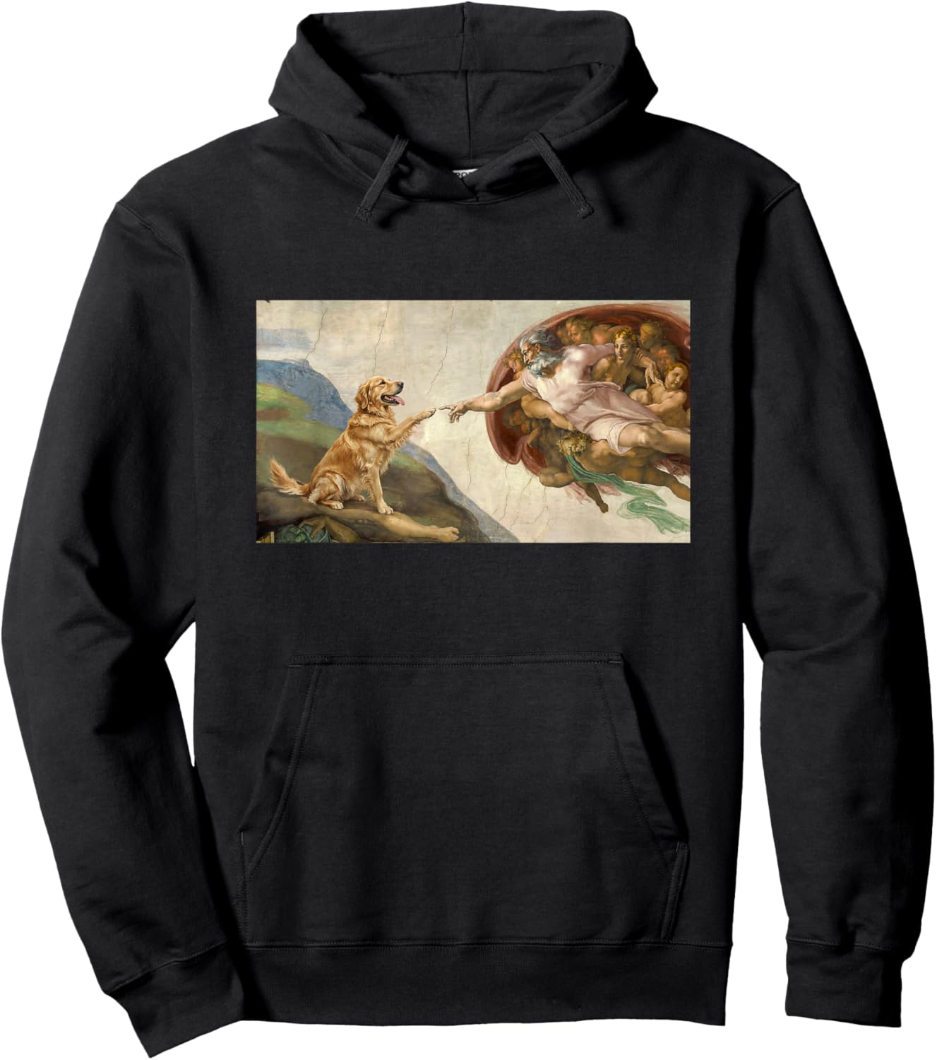 Hand of God Golden Retriever Dog Parody Funny Michelangelo Hoodie - Hoodie | Black