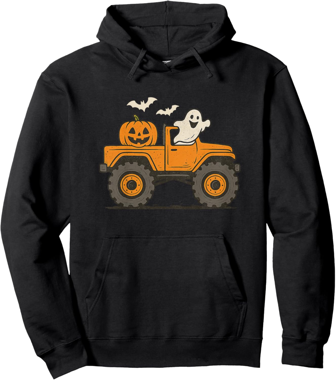 Monster Truck Ghost Pumpkin Halloween Costume Toddler Boys Hoodie - Hoodie | Black