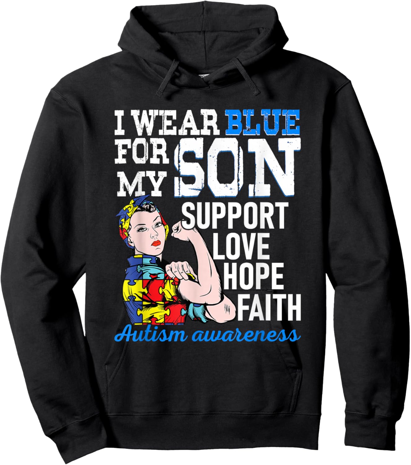 Autism Awareness I Wear Blue for my son autism mom Hero Hoodie - Hoodie | Black
