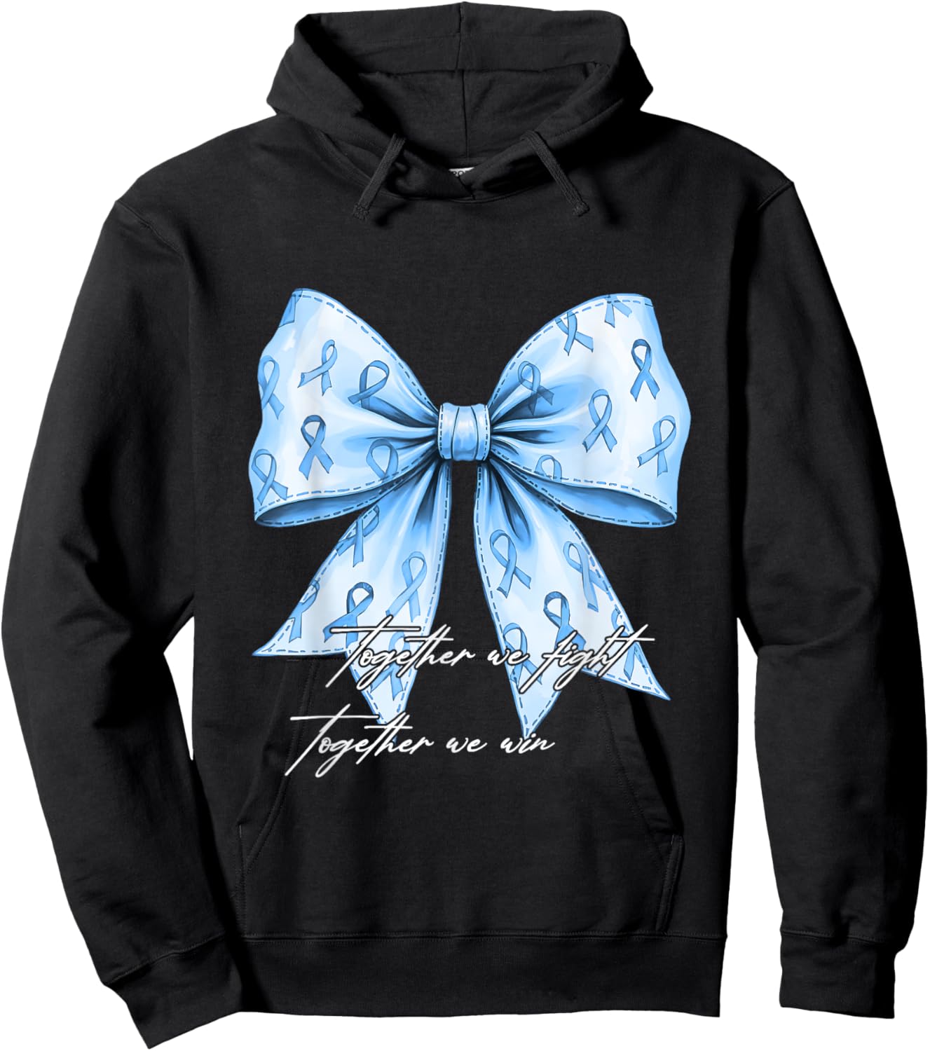 Prostate Cancer Awareness Together We Fight Blue Bow Ribbon Hoodie - Hoodie | Black