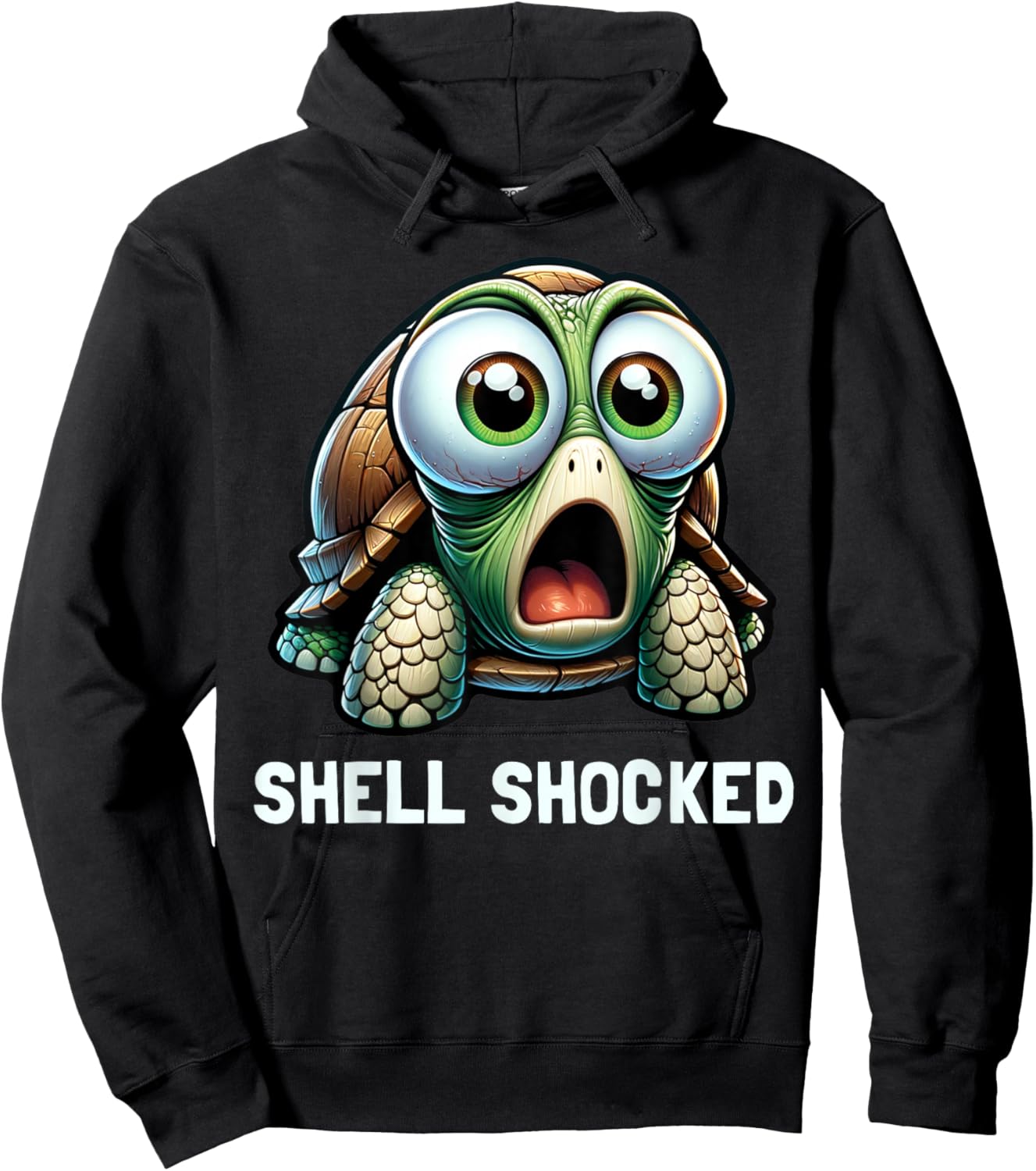 Funny Turtle Pun Shell Shocked Turtle Lover Graphic Hoodie - Hoodie | Black